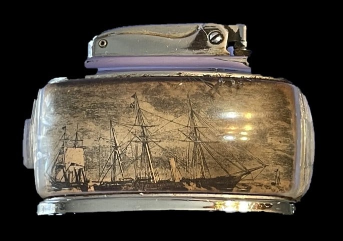Vintage Ronson Table Lighter with Steam & Clipper Ship Design (1 of 6)