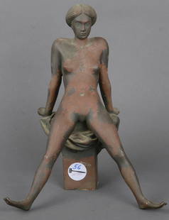 Arno Breker (1900-1991). Mädchenakt auf Sockel. Bronze, verso sign./dat. 1977, limitierte: Arno Breker (1900-1991). Mädchenakt auf Sockel. Bronze, verso sign./dat. 1977, limitierte Aufl. 63/100, H=31 cm. (Patina teilw. berieben)