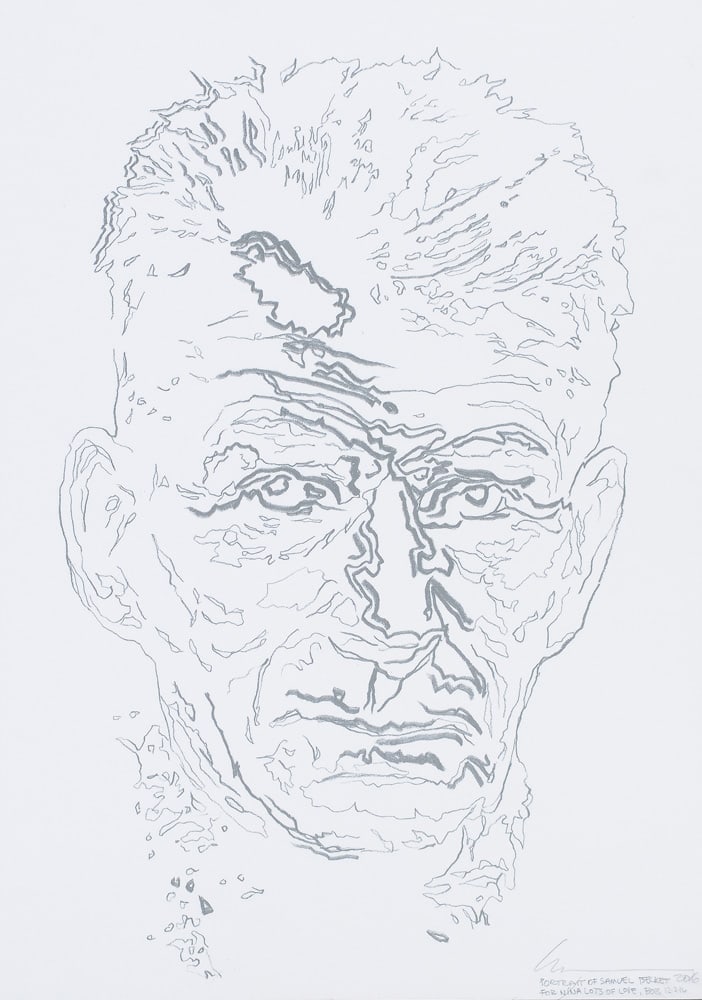 Robert Wilson (*1941). „Portrait of Samuel Becket(t)“. Lt. Einlieferer wohl Zeichnung, re.: Robert Wilson (*1941). „Portrait of Samuel Becket(t)“. Lt. Einlieferer wohl Zeichnung, re./u./sign./dat. 2016 und mit Widmung „For Nina lots of love, Bob 12.2.(20)16“, ungerahmt, 48 x 33,5 cm.