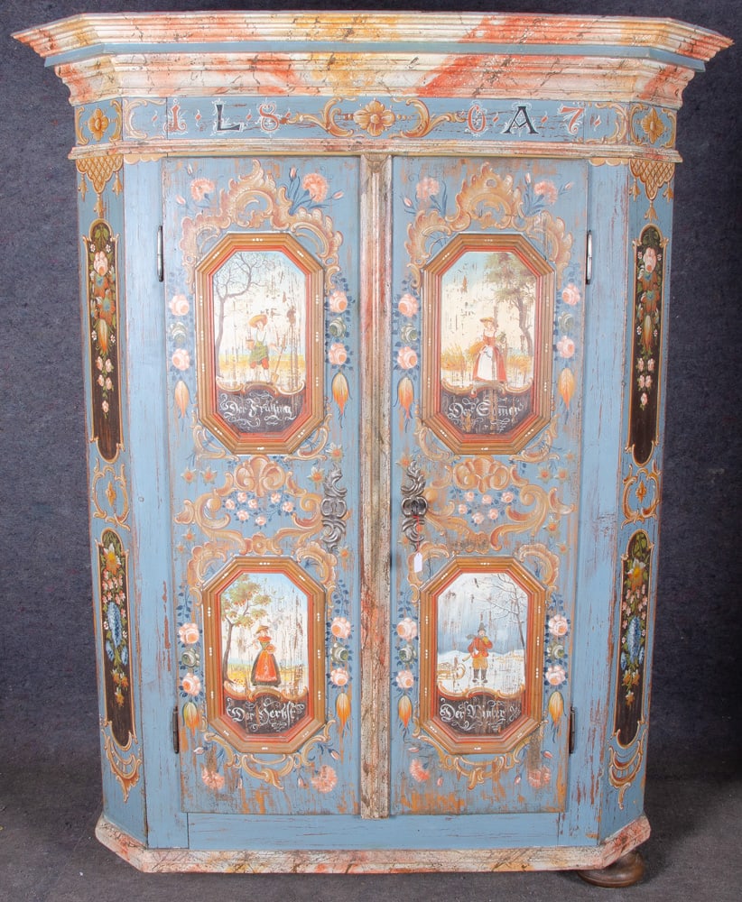 Inntaler Bauernschrank, dat. 1807. Massivholz, bunt bemalt mit den Vier Jahreszeiten, Blüt (1 of 1)