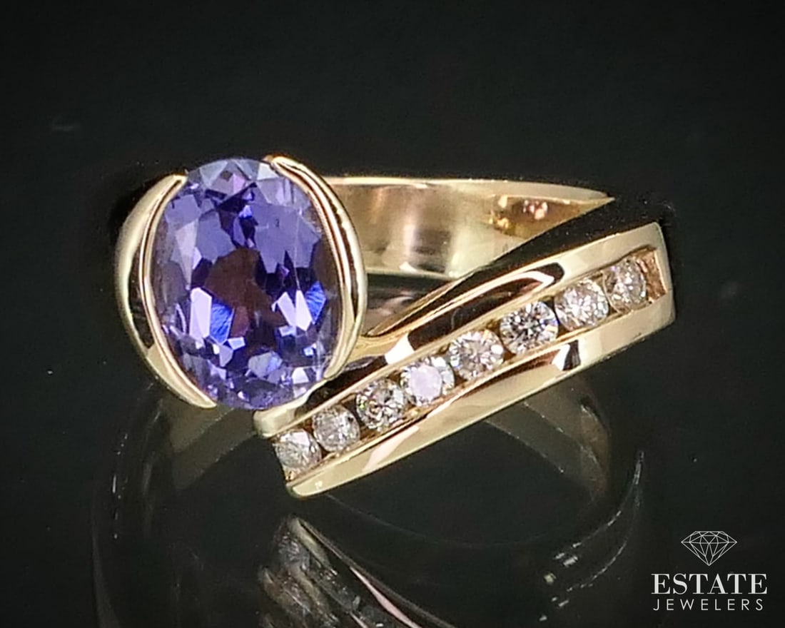 Vivid 14k Yellow Gold Natural 1ct Tanzanite & Diamond Ladies Ring 8.4g i12966 (1 of 5)