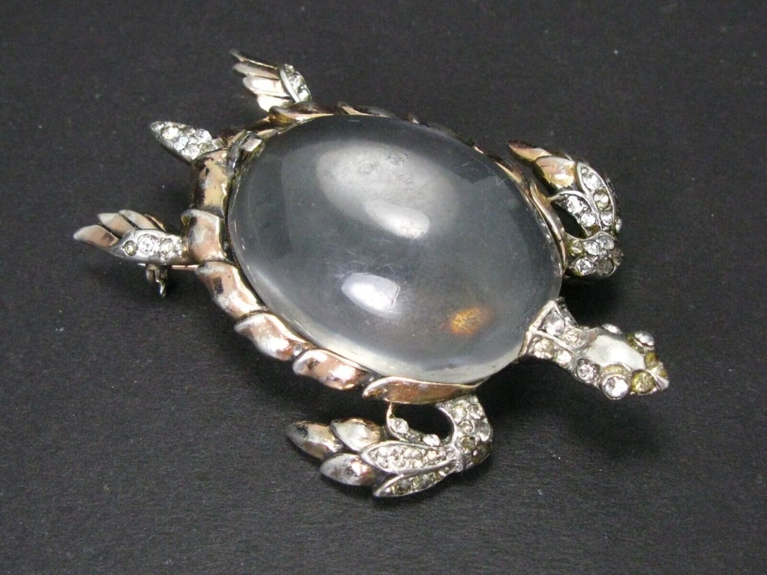 Sterling Trifari Alfred Philippe Crown Lucite Turtle Jelly Belly Brooch i12399 (1 of 5)