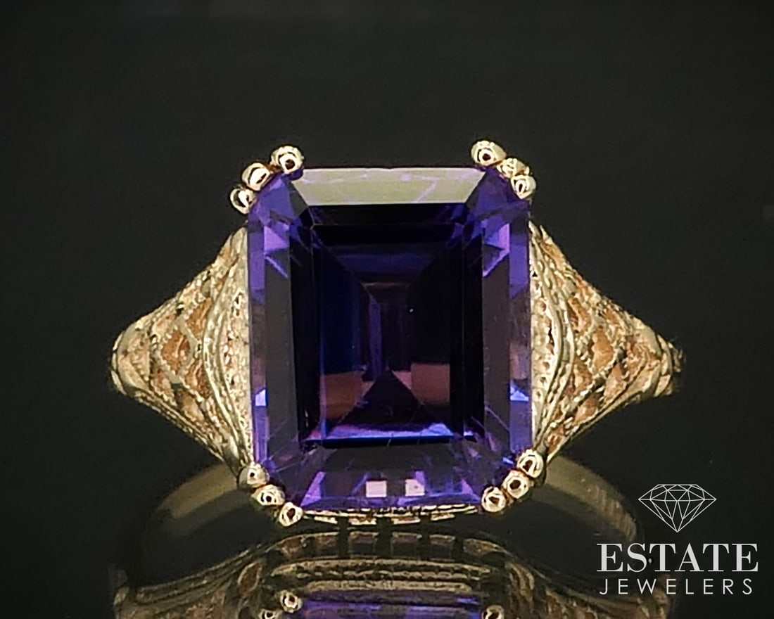 Antique 14k Yellow Gold Emerald Natural 4.65ct Amethyst Filigree Ring 4.1g (1 of 4)