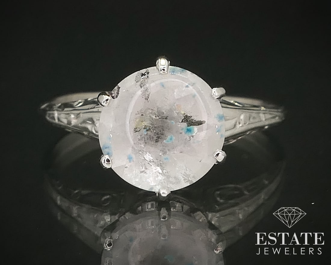 Antique 14k White Gold Round Natural 1.82ct Medusa Quartz Filigree Ring 2.6g (1 of 3)