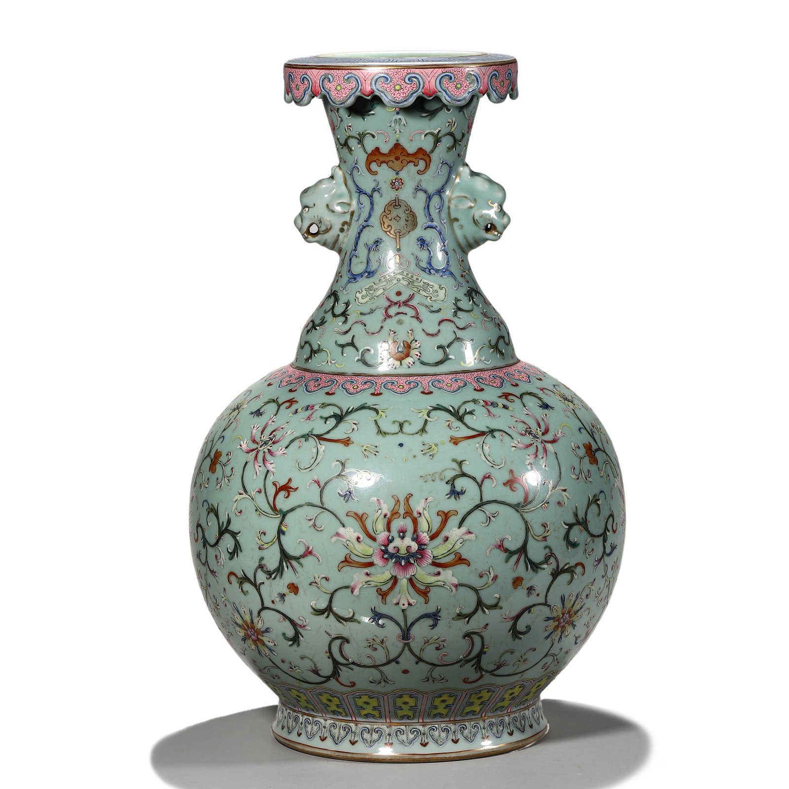 A CHINESE FAMILLE-ROSE FLORAL VASE, MARKED 'DA QING QIANLONG NIAN ZHI', POSSIBLY QING DYNASTY, 18TH (1 of 2)