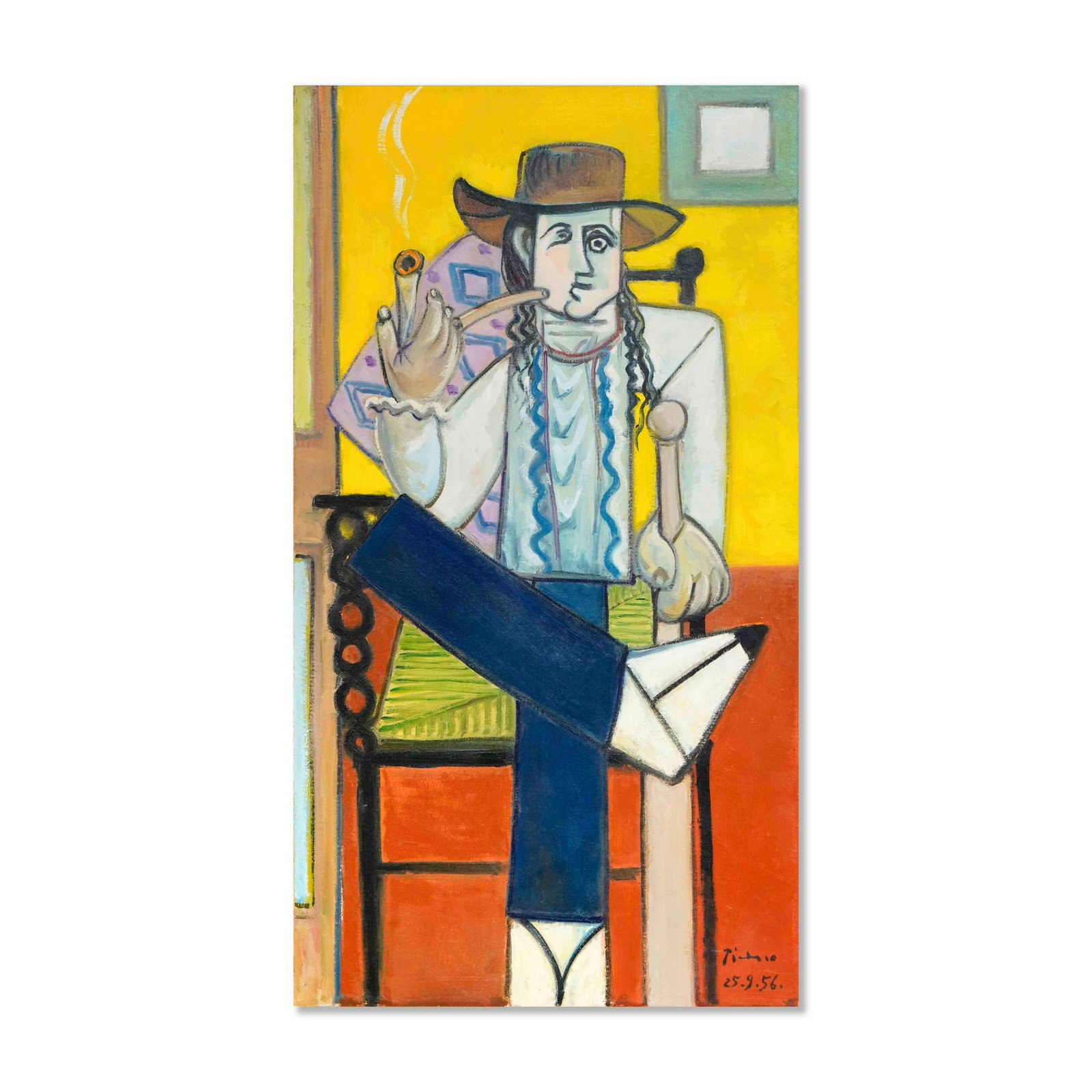 PABLO PICASSO (1881-1973), OIL ON CANVAS: Canvas Size: 36 3/4 x 20 in (93 x 51 cm) All measurements are approximate. Signed (lower right) This remarkable painting by Pablo Picasso, created in 1956 during the artist's mature period, presents a