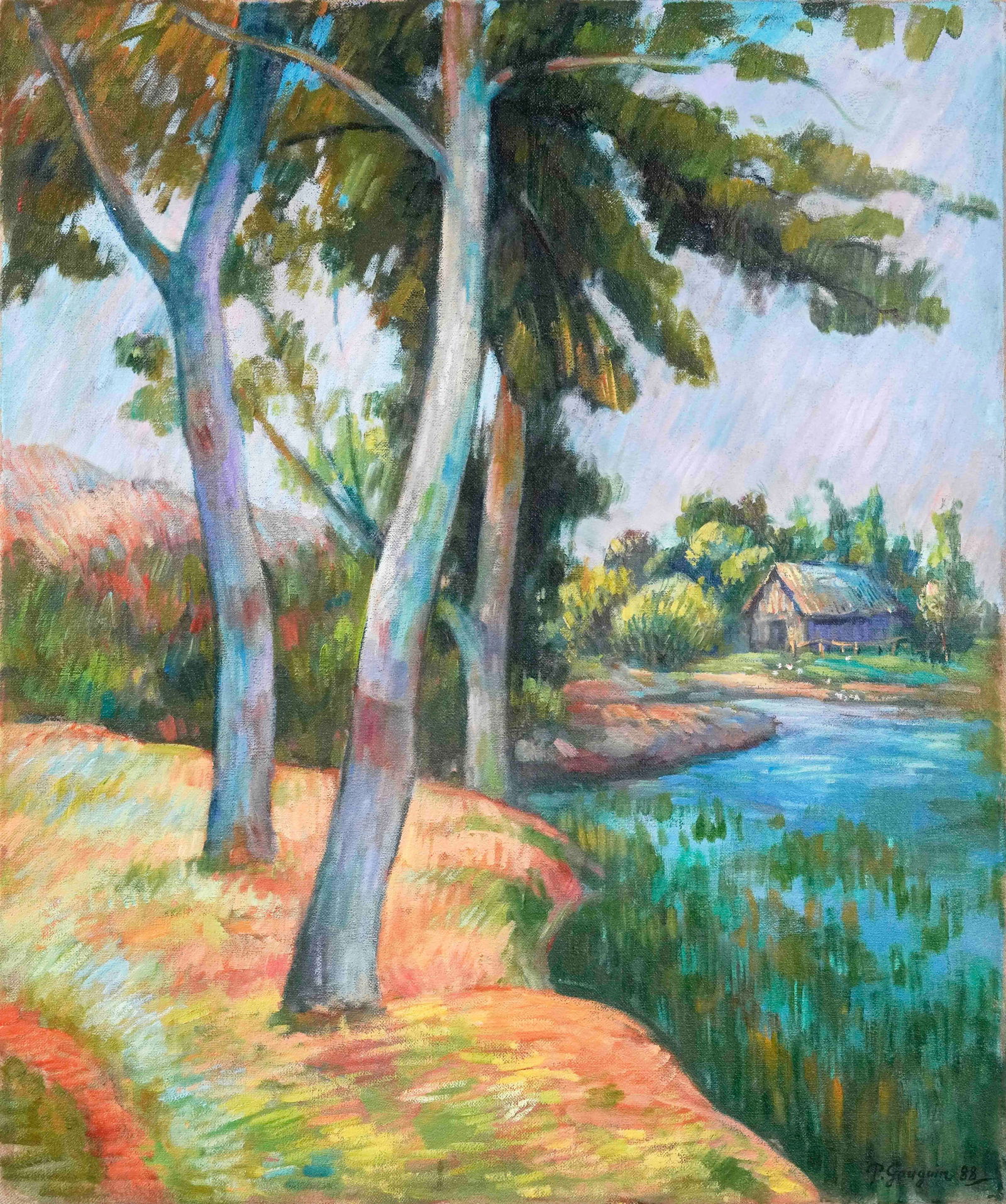 PAUL GAUGUIN (1848-1903), OIL ON CANVAS: Signed (lower right) 28 3/4 x 24 in (72.9 x 60.9 cm) Painted in 1888, La cabane au bord de l Aven is a prime example of Paul Gauguin's Pont Aven period landscape work. Measuring 23 1/2 x 24 inches (ap