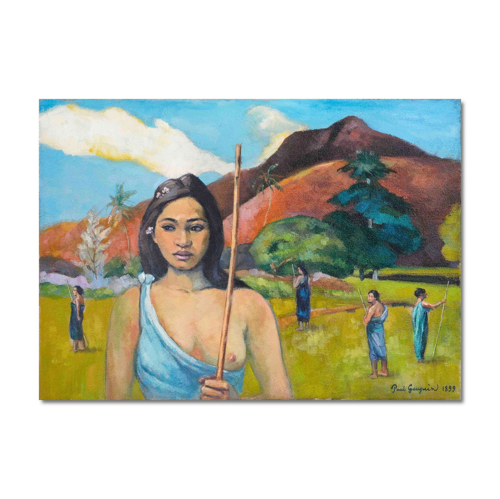 PAUL GAUGUIN (1848-1903), OIL ON CANVAS: Canvas Size: 15 3/4 x 22 in (40 x 56 cm) All measurements are approximate. Signed (lower right) This late Tahitian-period painting by Paul Gauguin, created in 1899, captures the serene strength and se