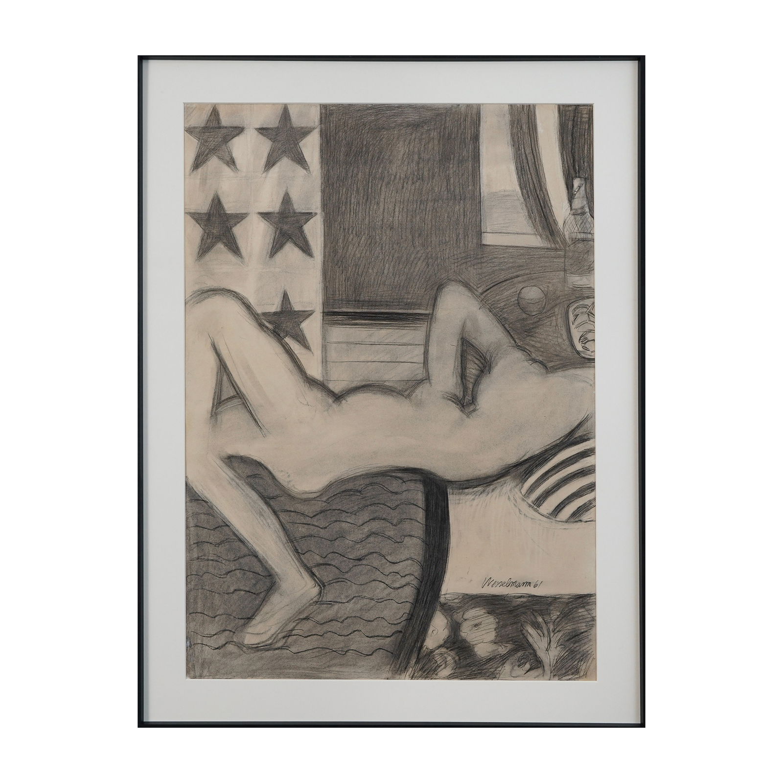Tom Wesselmann (1931-2004), Charcoal and Graphite on Paper: Signed (lower right) Image Dimensions: 28 3/4 x 20 1/2 in (73.2 x 52.2 cm) Frame Dimensions: 33 3/4 x 25 1/2 in (85.7 x 64.8 cm) This 1961 charcoal and graphite drawing by Tom Wesselmann belongs to hi