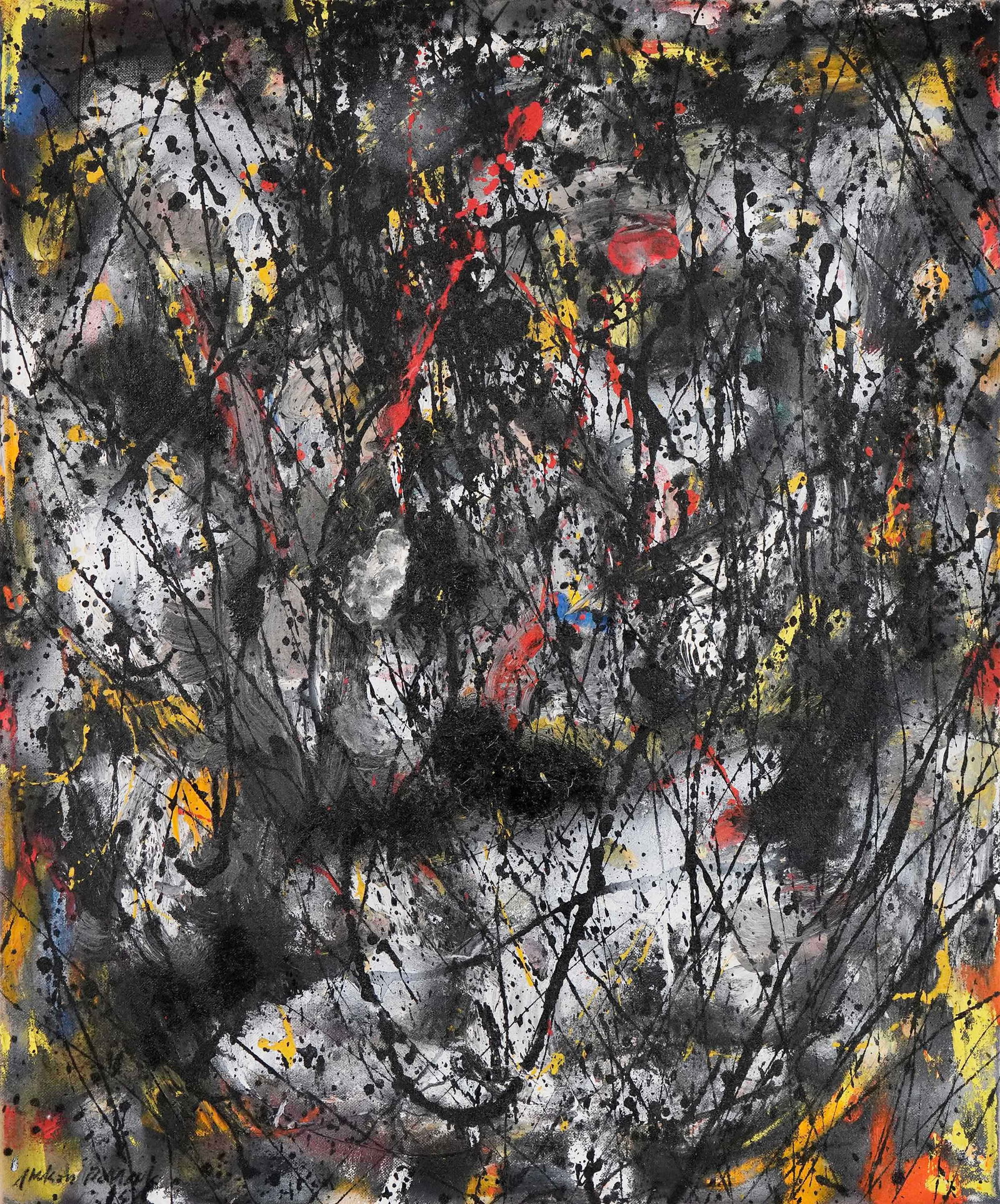 JACKSON POLLOCK (1912-1956), OIL, ENAMEL AND ALUMINUM PAINT ON CANVAS: Signed (lower left) Oil, enamel and aluminum paint on canvas Image Dimensions: 30 1/4 x 25 in (76.5 x 63.5 cm) Number 17 is a dynamic and viscerally charged work executed in oil, enamel, and aluminum