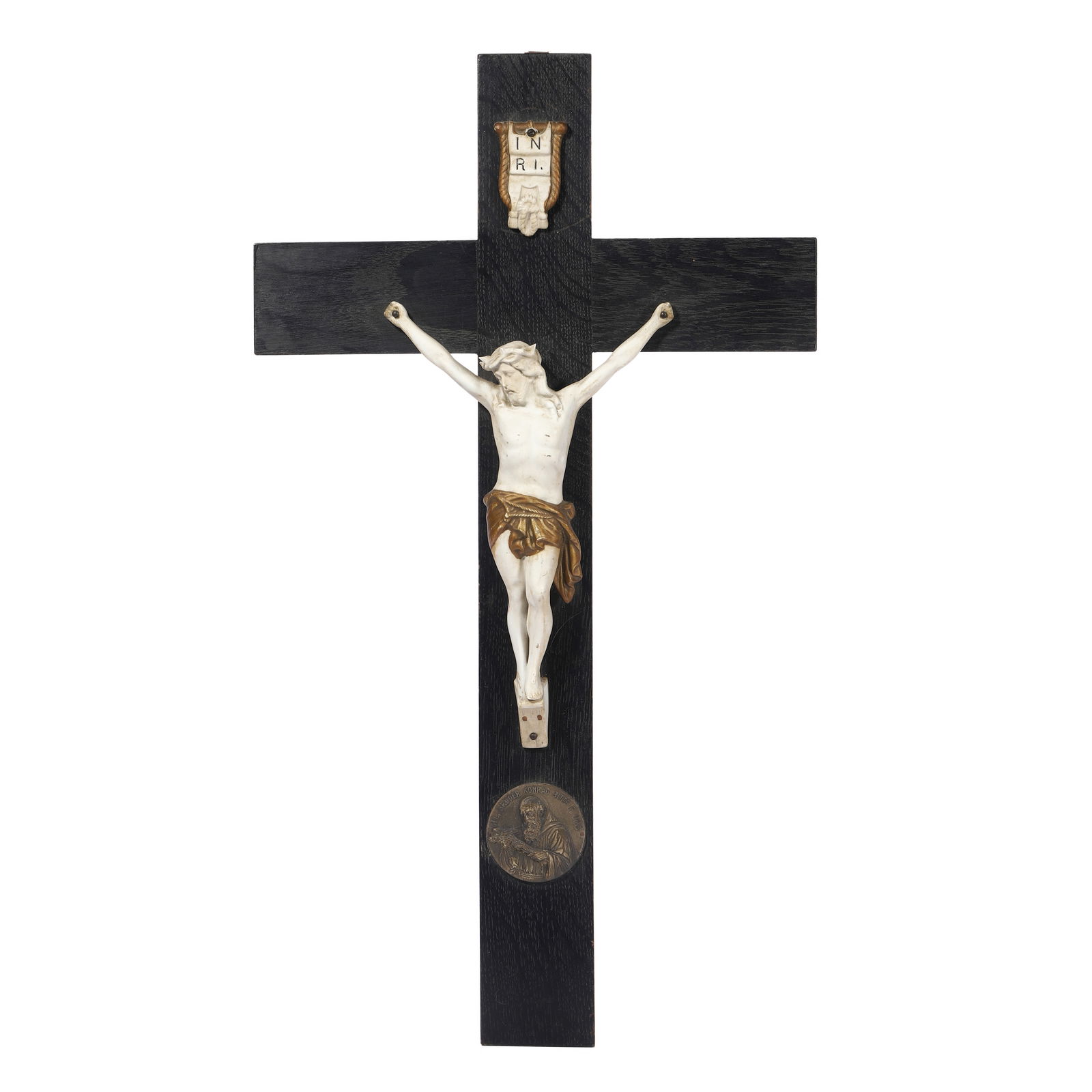 GERMAN SCHOOL, MID-20TH CENTURY — CRUCIFIX WITH SAINT KONRAD MEDALLION. (1 of 6)