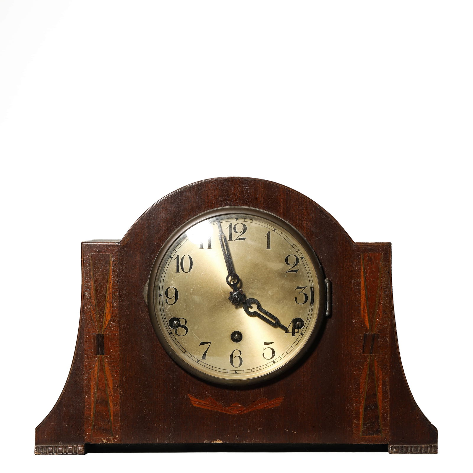 ANTIQUE MANTEL CLOCK WITH BRASS DIAL AND WOODEN CASE (1 of 7)
