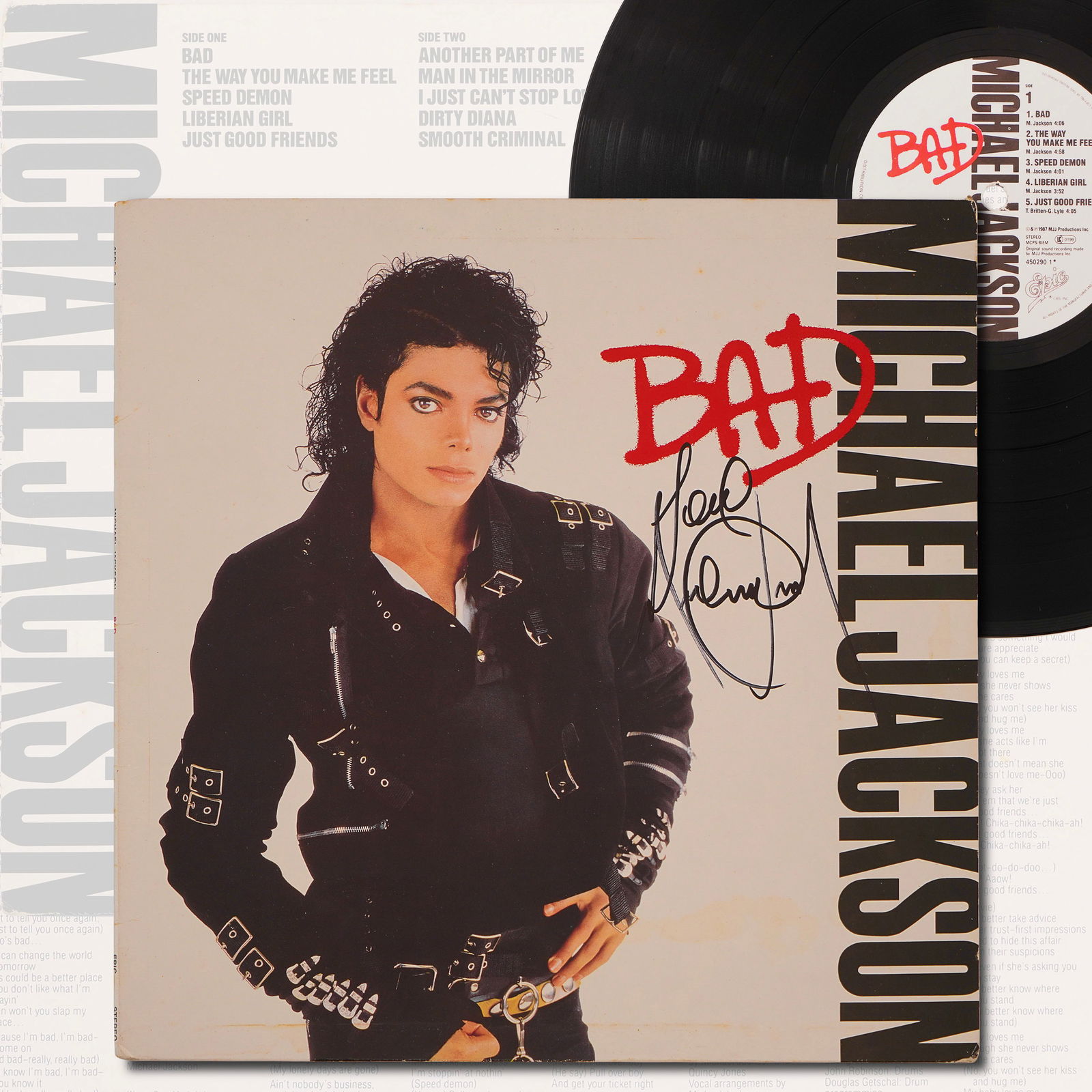 MICHAEL JACKSON SIGNED "BAD" LP ALBUM, 1987 (1 of 9)