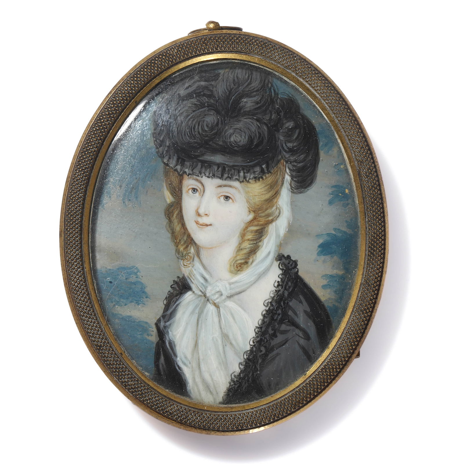 ENGLISH SCHOOL, 19TH CENTURY — PORTRAIT OF A LADY IN A BLACK HAT. (1 of 5)