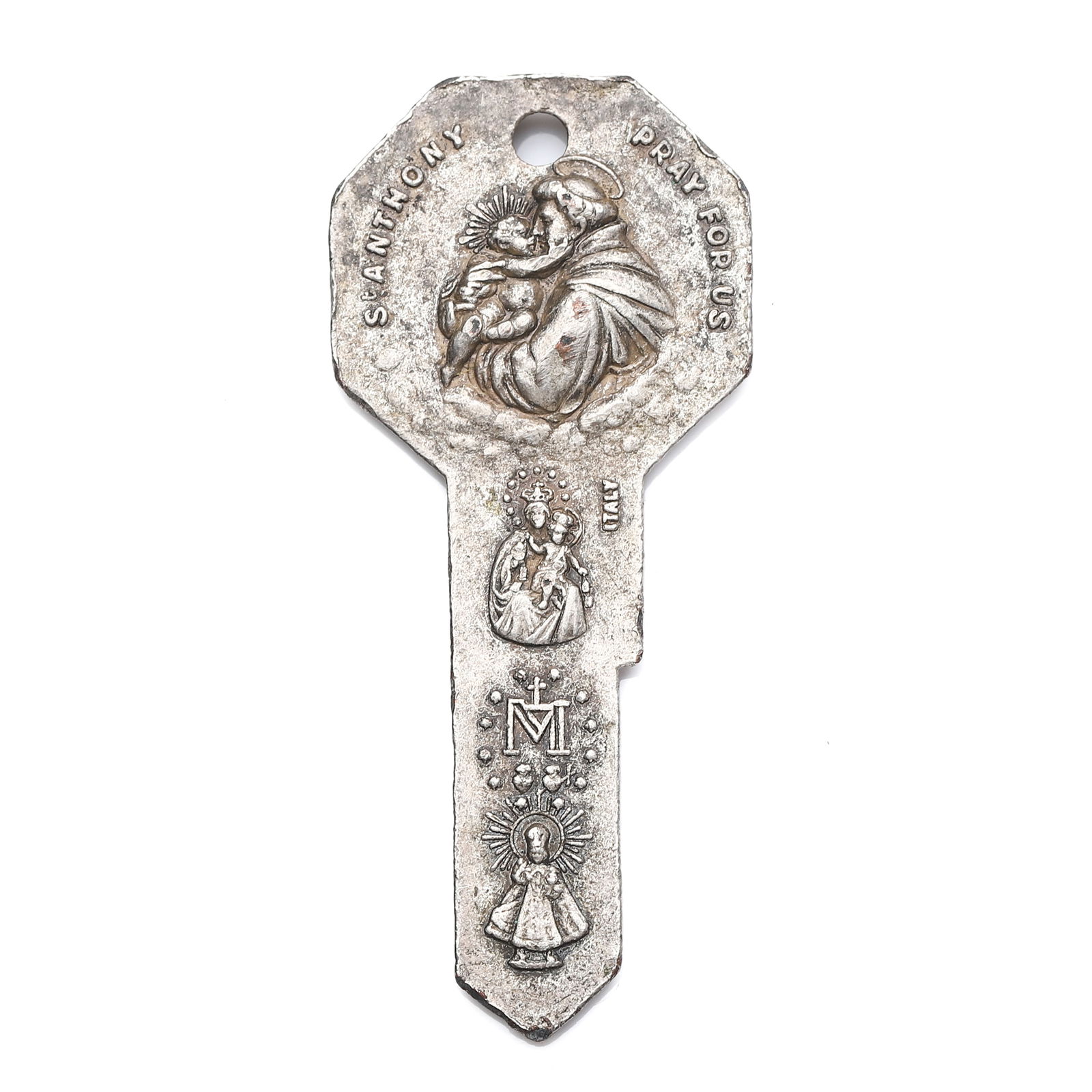ITALIAN RELIGIOUS DEVOTIONAL KEY MEDAL FEATURING ST. ANTHONY AND ST. CHRISTOPHER (1 of 6)