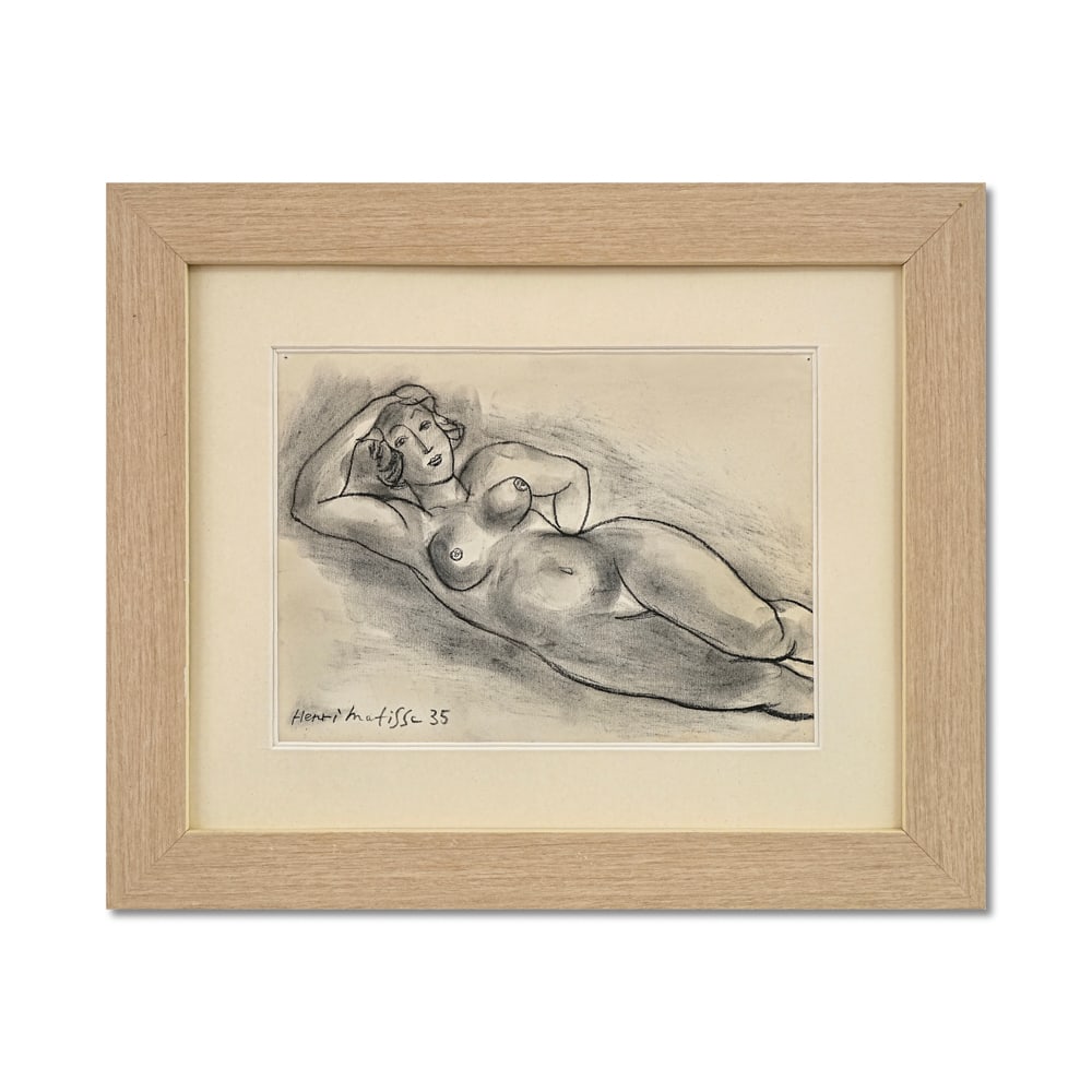 HENRI MATISSE (1869-1954), CHARCOAL ON PAPER: Image Dimensions: 7 3/4 x 10 5/8 in (19.5 x 27 cm) Framed Dimensions: 17 x 14 in (43 x 35.5 cm) Signed (lower left) This painting comes with COA. Henri Matisse (1869-1954), one of the foremost figures