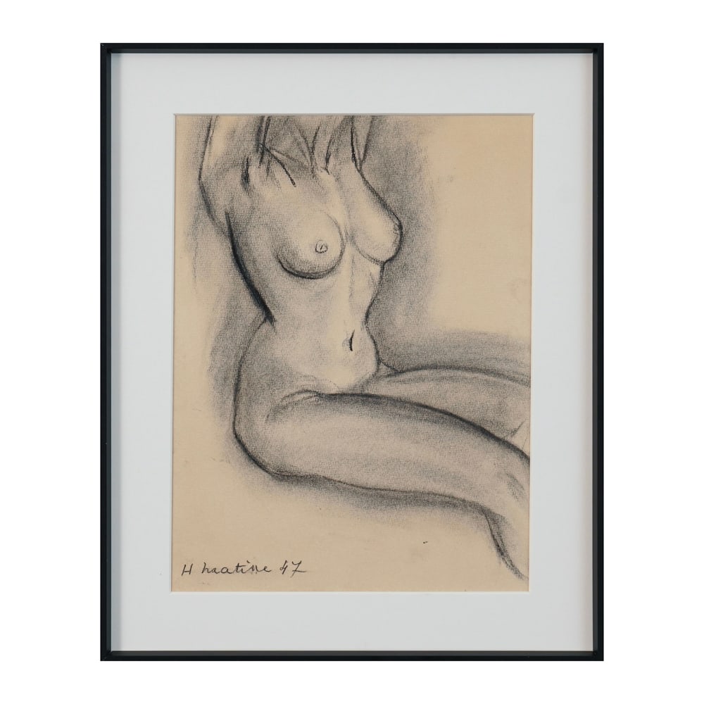 HENRI MATISSE (1869-1954), GRAPHITE ON PAPER: Signed (lower left) Image Dimensions: 13 5/8 x 10 1/8 in (34.6 x 25.6 cm) Frame Dimensions: 17 7/8 x 14 3/8 in (45.3 x 36.4 cm) This painting comes with COA. This 1947 charcoal drawing by Henri Matiss