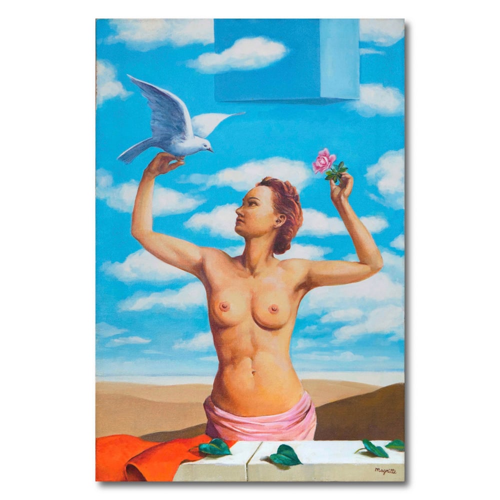 RENÉ MAGRITTE (1898-1967), OIL ON CANVAS: Image Dimensions: 90 x 60 cm (35 3/8 x 23 5/8 in) Signed (lower right and verso) This painting comes with COA. René Magritte (1898-1967) was a leading figure in Belgian Surrealism, known for his prec