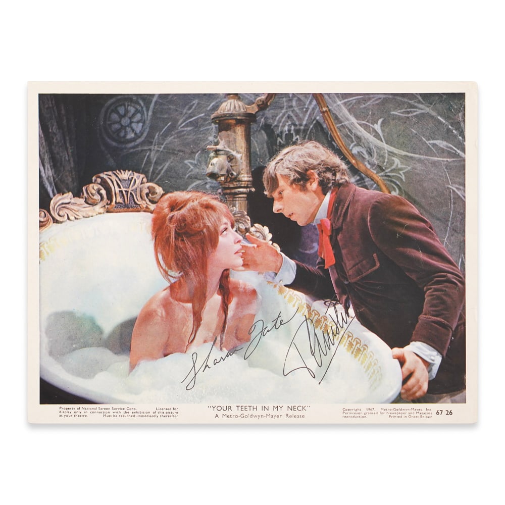 SHARON TATE AND ROMAN POLANSKI SIGNED PHOTOGRAPH - YOUR TEETH IN MY NECK: 10 x 8 in (25.5 x 20.3 cm) Provenance and Authentication: This collectible has undergone a rigorous forensic evaluation. The signatures were carefully analyzed across multiple criteria, including ink