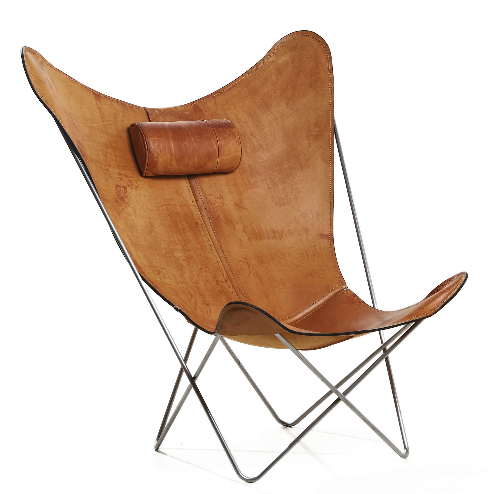 JORGE FERRARI-HARDOY, ANTONIO BONET & JUAN KURCHAN “BUTTERFLY CHAIR?? FOR KNOLL, 1938: Dimensions Height 61 3/8 in. (156 cm), Seat height 15 in. (38 cm), Width 38 3/16 in. (97 cm) Description Originally designed in 1938 by Jorge Ferrari-Hardoy, Antonio Bonet, and Juan Kurchan, the “Bu