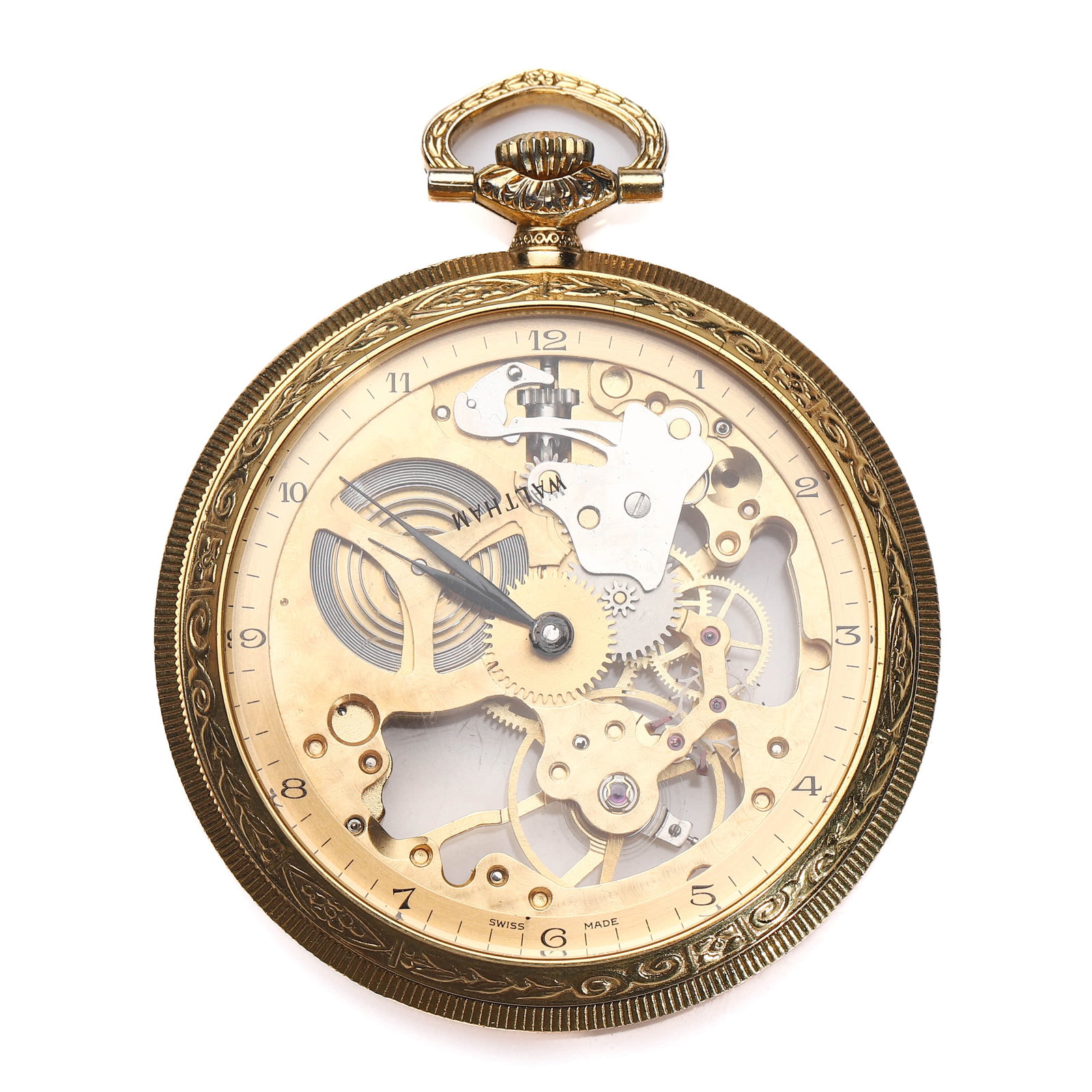 WALTHAM SKELETONIZED POCKET WATCH, GOLD-TONE CASE (1 of 5)