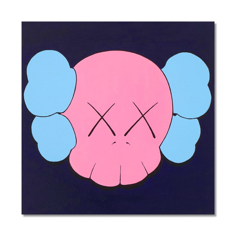 KAWS (B.1974), ACRYLIC ON CANVAS: Signed (verso) Image Dimensions: 16 1/8 x 16 1/8 in (41 x 41 cm) This painting comes with COA. KAWS, born Brian Donnelly, emerged in the late 1990s as one of the most influential figures bridging stre