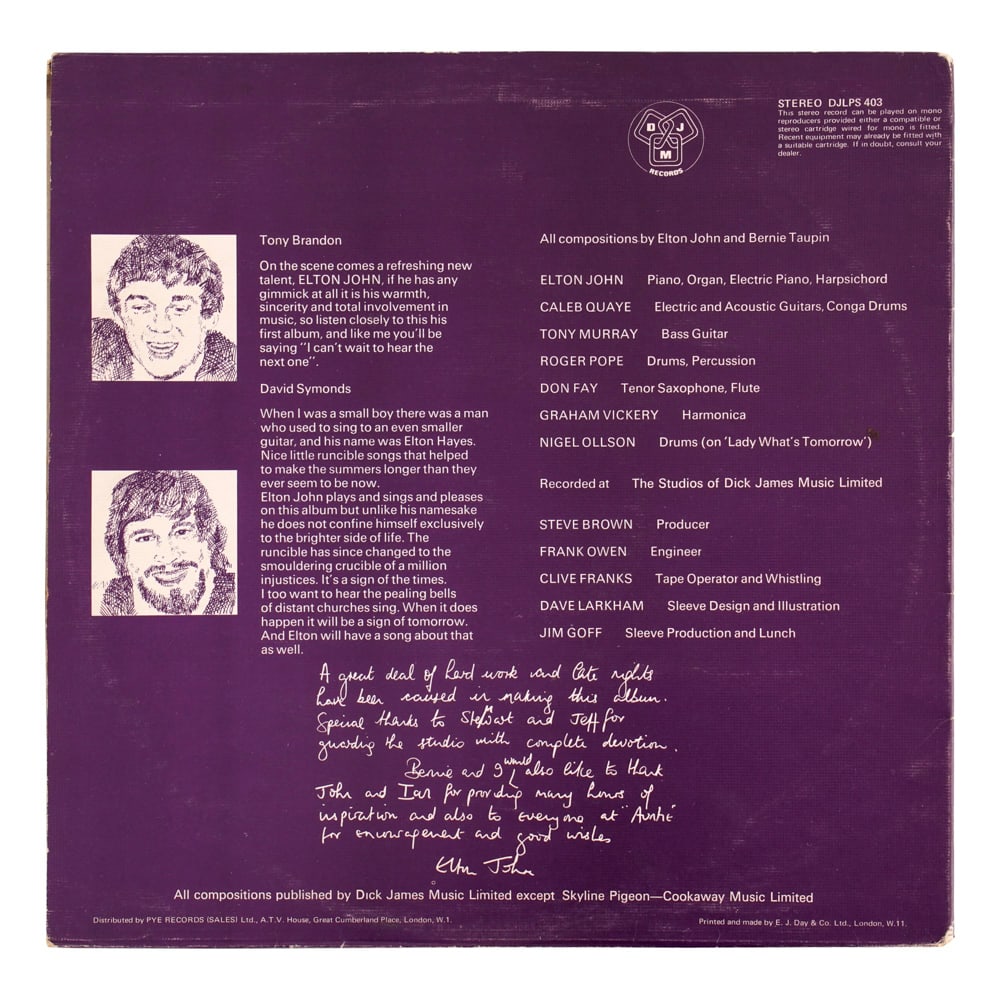 ELTON JOHN SIGNED "EMPTY SKY" LP - 2