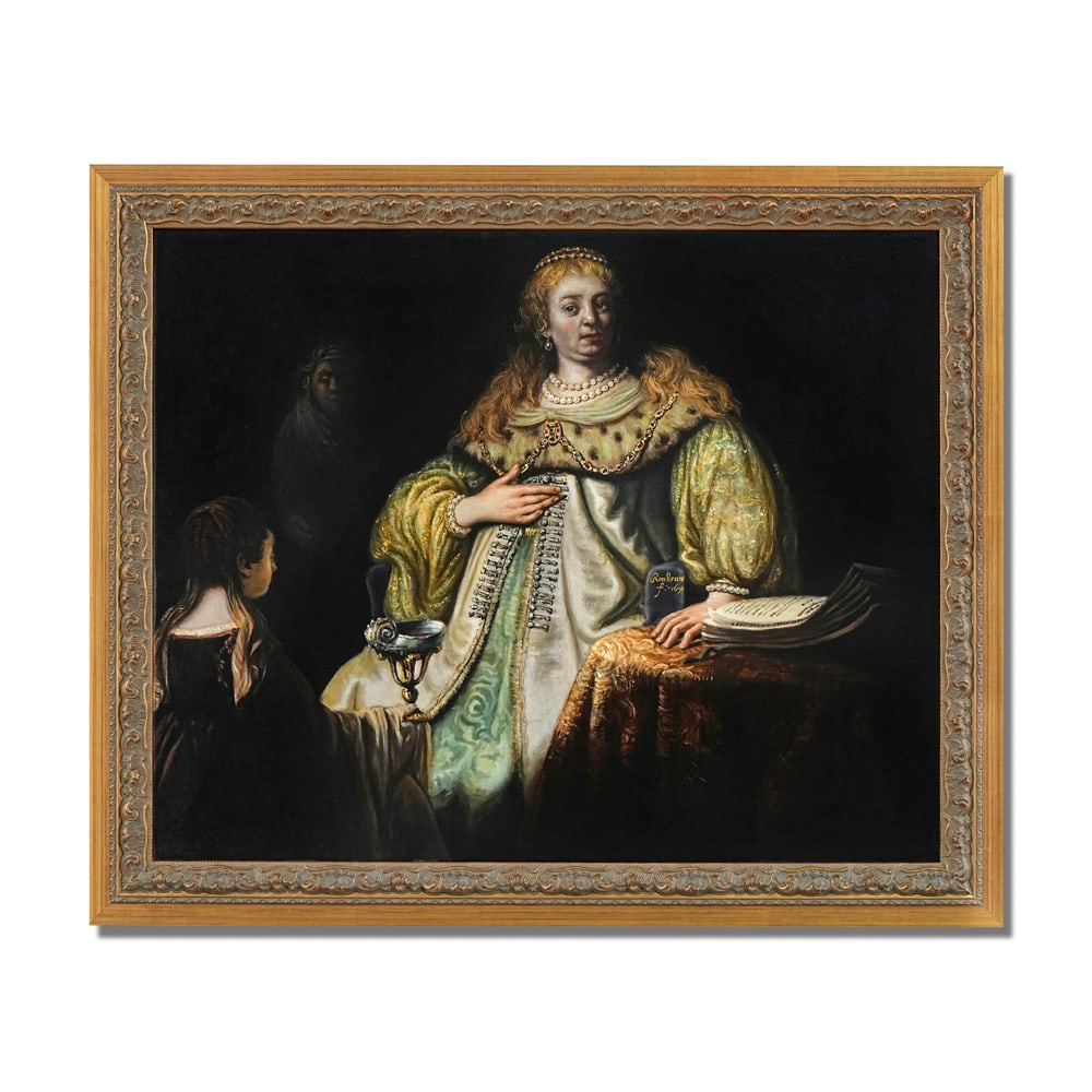REMBRANDT VAN RIJN (1606-1669), OIL ON CANVAS: Signed (central area) Image Dimensions: 24 x 30 1/4 in (61 x 76.5 cm) This painting comes with COA. Rembrandt van Rijn stands as one of the most profound interpreters of human psychology in