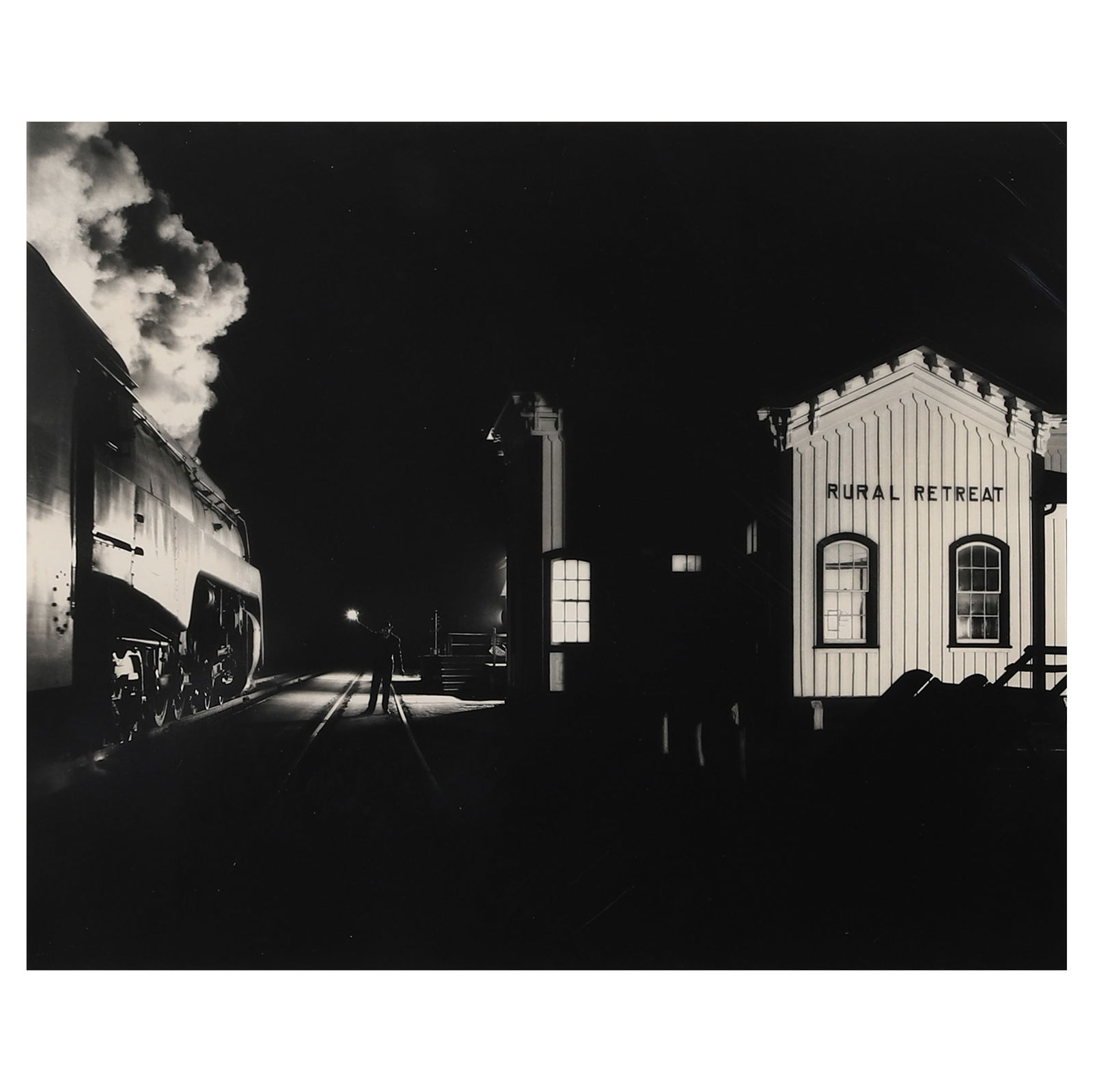 O. WINSTON LINK (1914–2001): Artist O. WINSTON LINK (1914–2001) Title AGENT J.L. AKERS WAVES #17 THROUGH THE STATION AT RURAL RETREAT Medium gelatin silver photograph, mounted on board Signature signed in pencil on the