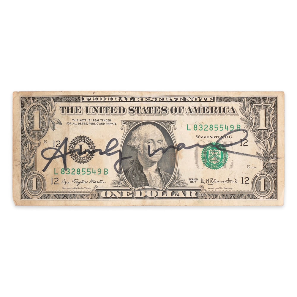 ANDY WARHOL SIGNED 1977 SERIES ONE DOLLAR FEDERAL RESERVE NOTE (1 of 2)