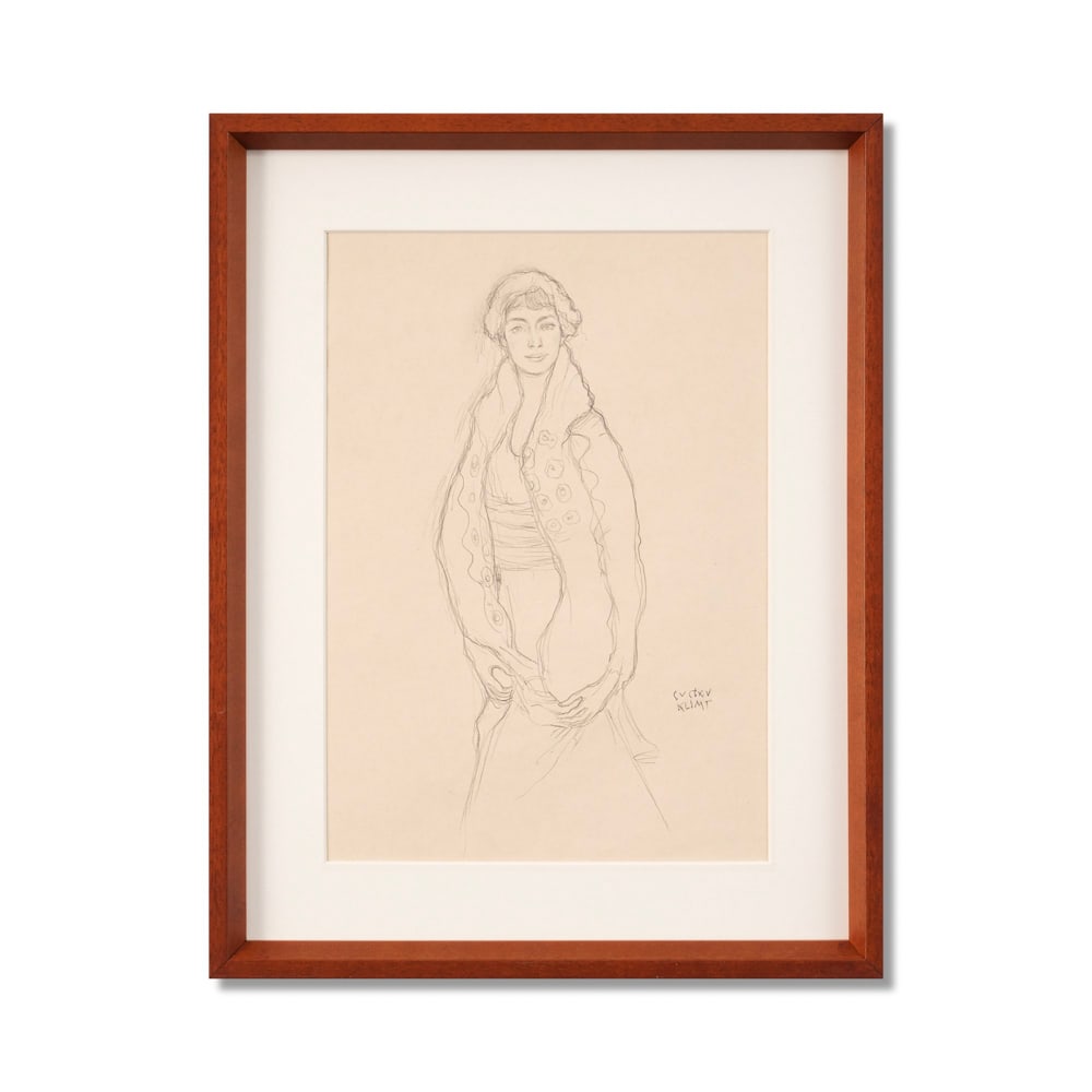 GUSTAV KLIMT (1862-1918), PENCIL ON PAPER: Signed (lower right) Image Dimensions: 14 3/4 x 10 3/8 in (37.6 x 26.4 cm) Framed Dimensions: 19 3/4 x 15 3/8 in (50 x 39 cm) This painting comes with COA. Gustav Klimt stands as one of the most