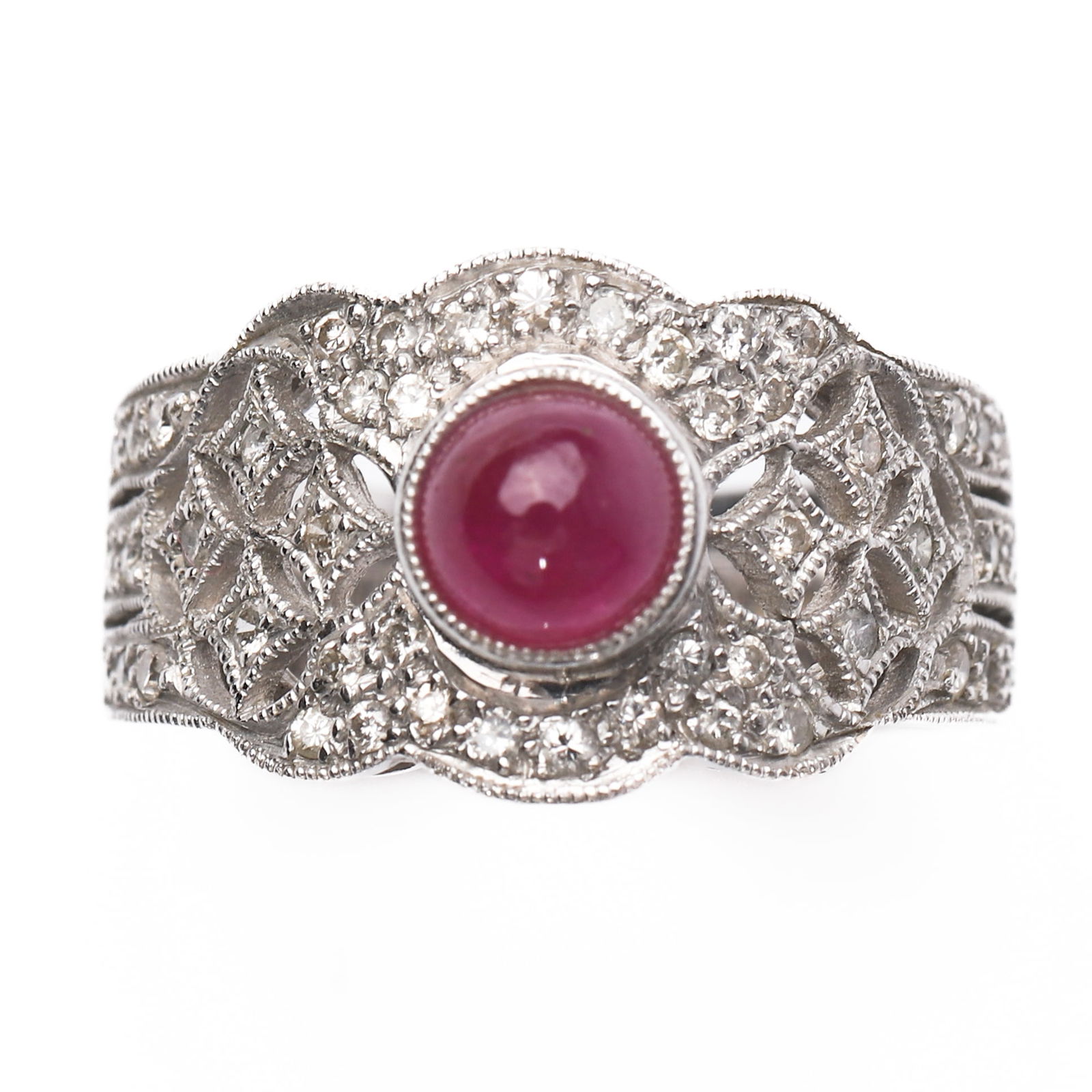 PLATINUM RUBY AND DIAMOND RING, RETRO PERIOD - 2
