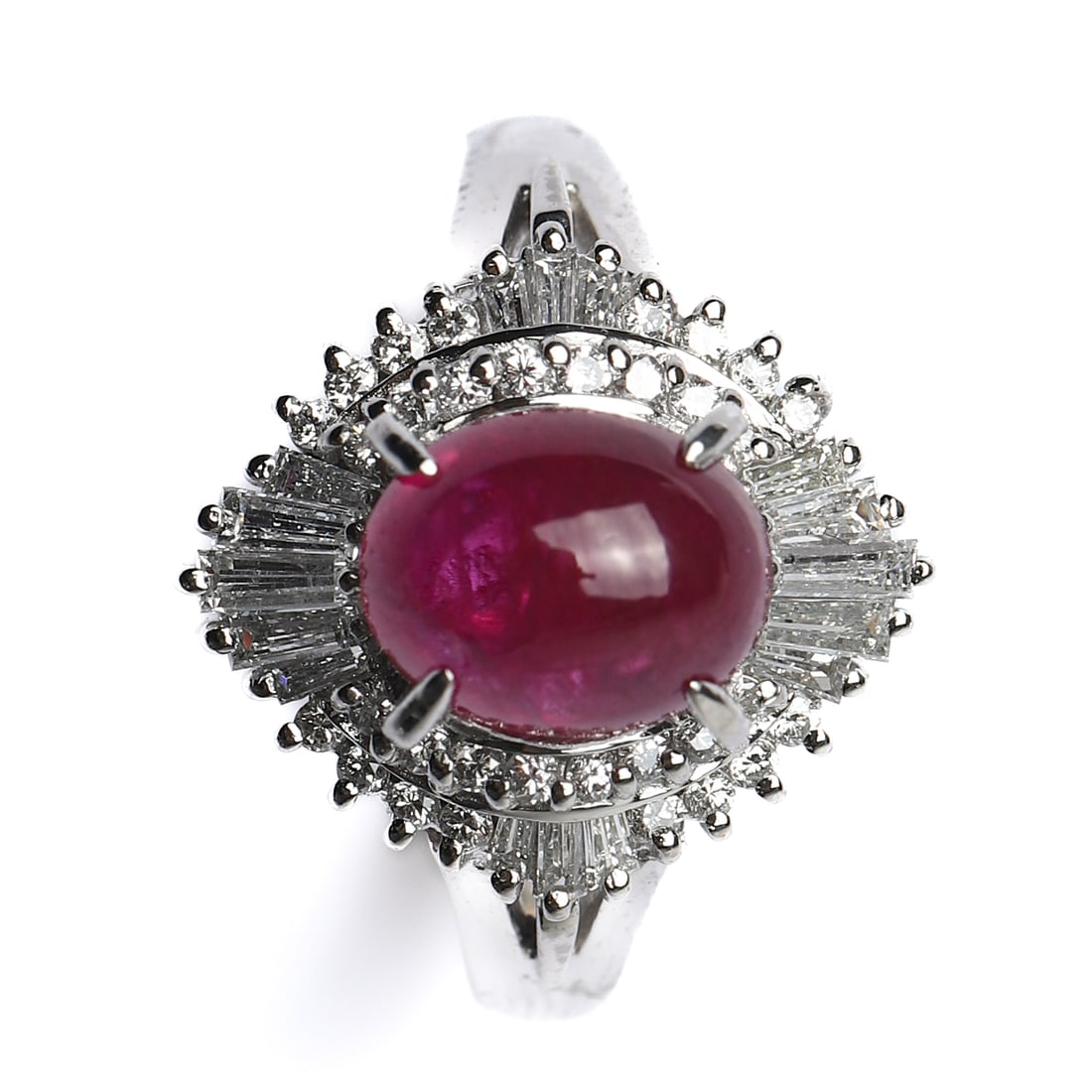 RETRO PERIOD PLATINUM RUBY AND DIAMOND RING - 2