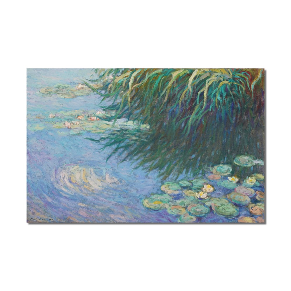 CLAUDE MONET (1840-1926), ATTRIBUTED TO, OIL ON CANVAS: Signed (lower left) Image Dimensions: 25 5/8 x 39 3/8 in (65 x 100 cm) This painting comes with COA. This work titled Nymphéas, Bord de l'Eau, created in 1914, stands as a serene and poetic