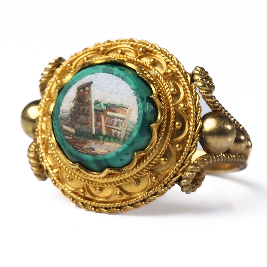 MICROMOSAIC MALACHITE GOLD RING - 3