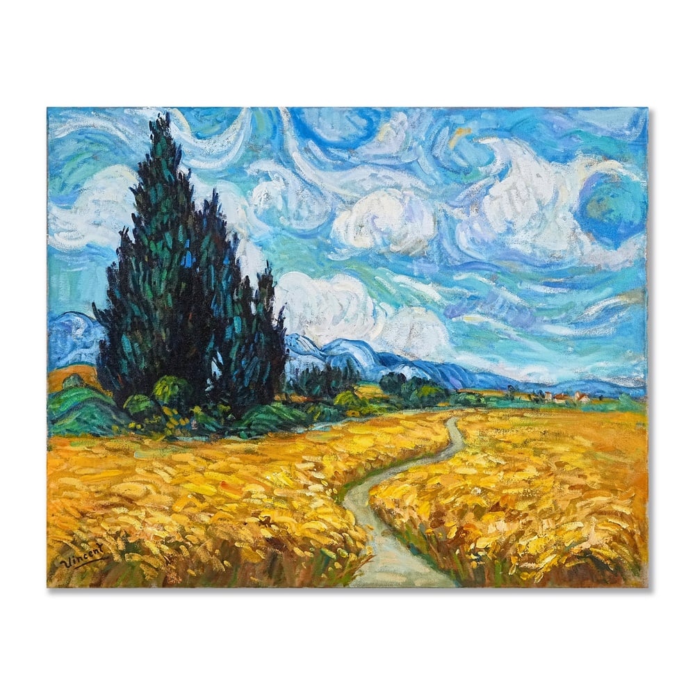 VINCENT VAN GOGH (1853-1890), OIL ON CANVAS: Signed (lower left) Image Dimensions: 24 x 30 1/8 in (61 x 76.5 cm) This painting comes with COA. Vincent van Gogh's Champ de blé et cyprès stands among the most structurally commanding and