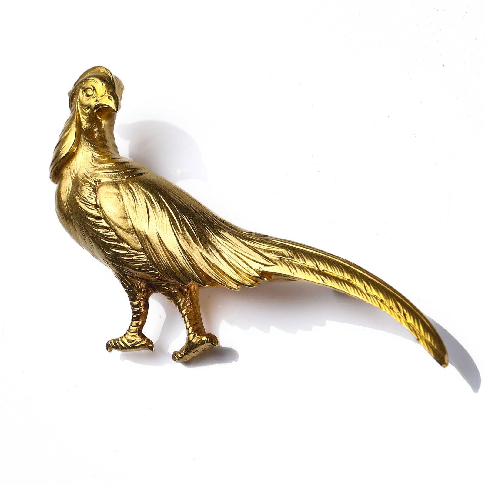 AN ART NOUVEAU FRENCH GOLD PHEASANT BROOCH - 3