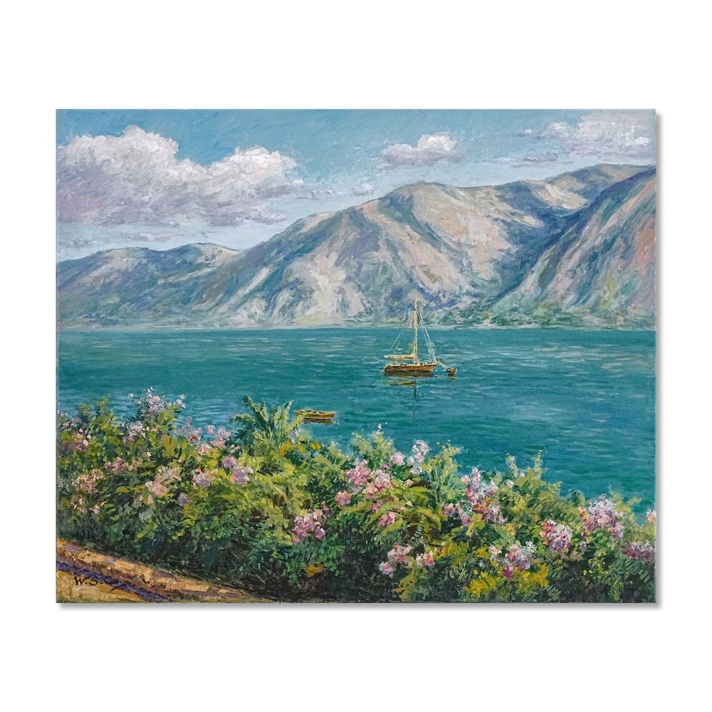 WINSTON CHURCHILL (1874-1965), OIL ON CANVAS: Signed (lower left) Image Dimensions: 26 x 31 1/2 in (66 x 80 cm) This painting comes with COA. "Boats on Lake Lugano" (1945) is one of Winston Churchill's intriguing works, capturing the peaceful