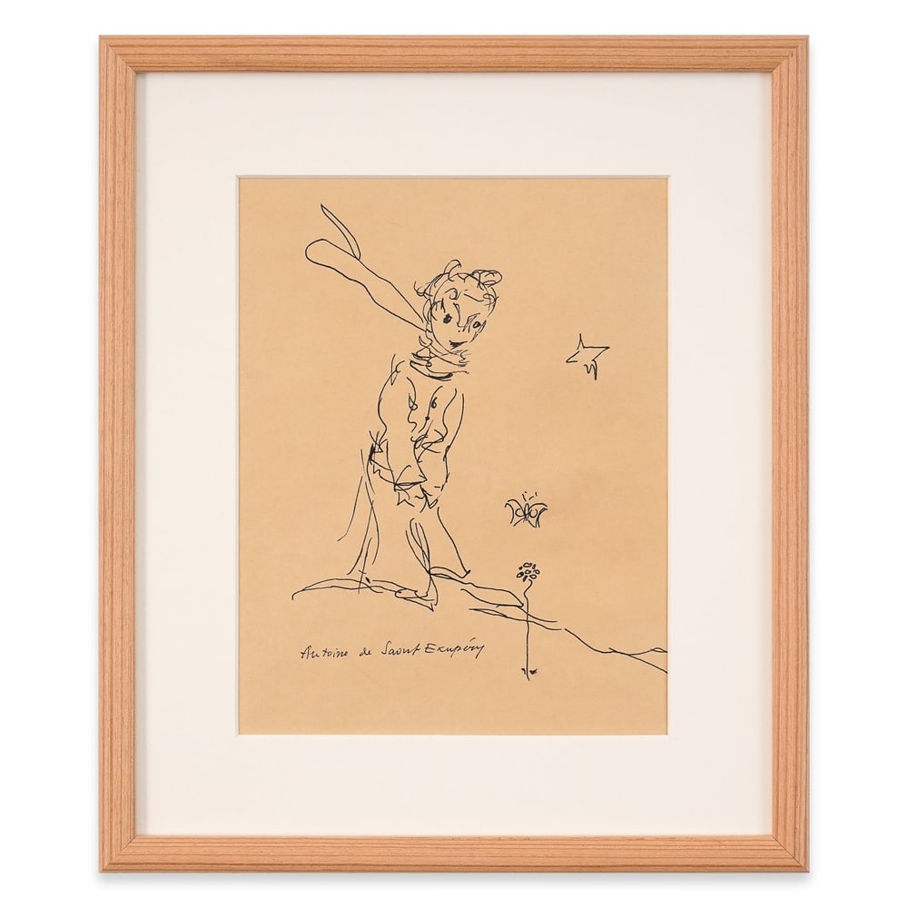 ANTOINE DE SAINT-EXUPÉRY SIGNED SKETCH OF THE LITTLE PRINCE: Image Dimensions: 10 1/4 x 7 7/8 in (26 x 20 cm) Framed Dimensions: 15 1/2 x 13 1/4 in (39.5 x 33.5 cm) Provenance and Authentication: This collectible has undergone a rigorous forensic evaluation. Th
