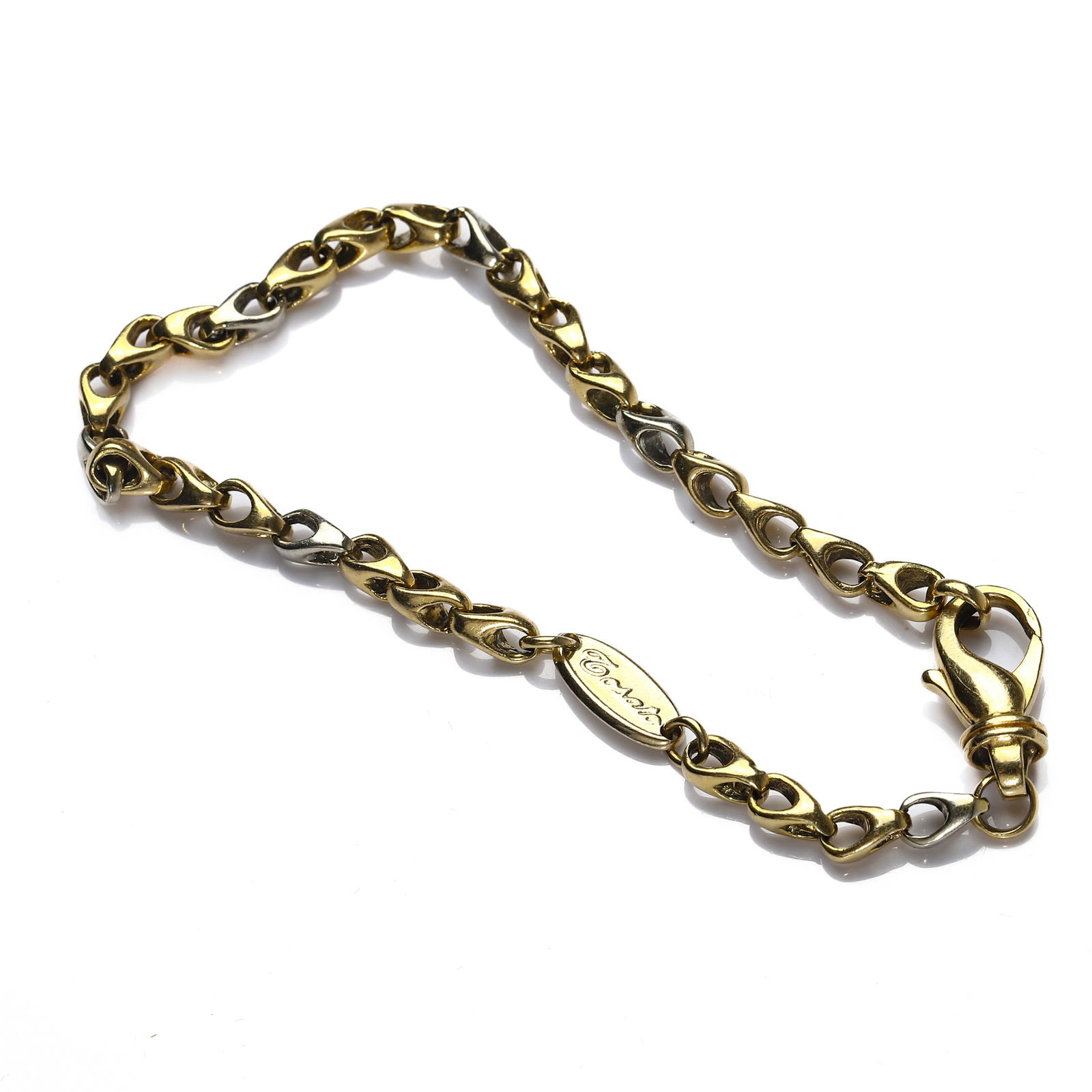 ITALIAN RETRO PERIOD BICOLOR GOLD BRACELET: Dimensions Length: 7 11/16 in (19.5 cm); Weight: 14 g Description An elegant Italian Retro-period bracelet, finely crafted in 18K bicolor gold, combining warm yellow gold with contrasting white gold