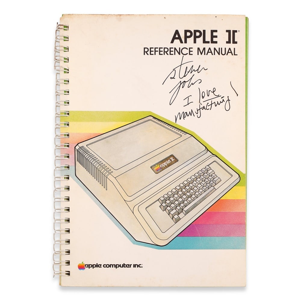 STEVE JOBS SIGNED "APPLE II REFERENCE MANUAL": 8 1/2 x 5 3/4 in (21.5 x 14.5 cm) Provenance and Authentication: This collectible has undergone a rigorous forensic evaluation. The signatures were carefully analyzed across multiple criteria,