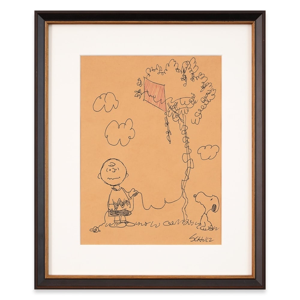 CHARLES SCHULZ SIGNED PEANUTS KITE DRAWING (1 of 1)