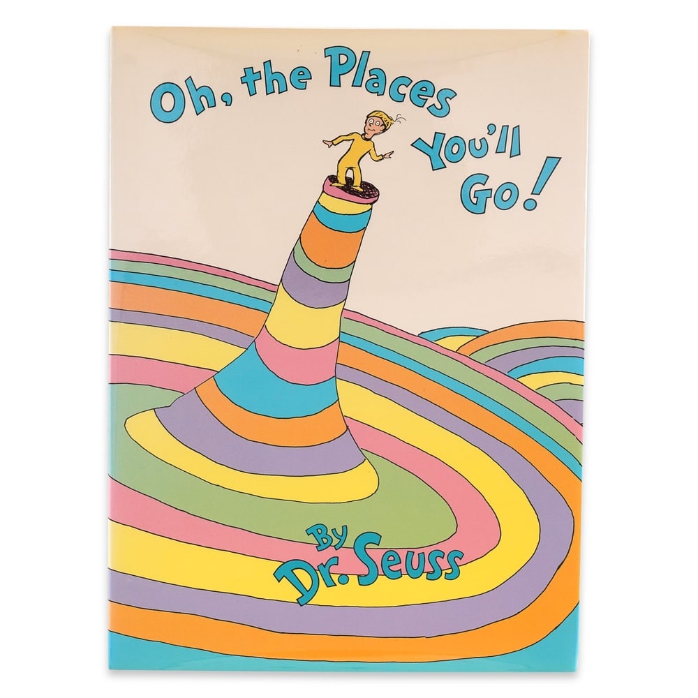 DR. SEUSS SIGNED OH, THE PLACES YOU'LL GO! BOOK: 8 3/8 x 6 1/4 in (28.5 x 21 cm) Provenance and Authentication: This collectible has undergone a rigorous forensic evaluation. The signatures were carefully analyzed across multiple criteria,