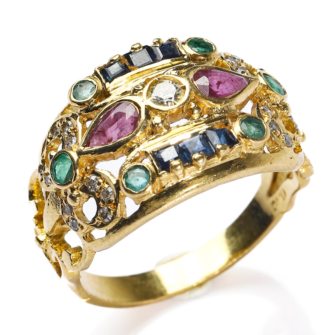 ITALIAN ANTIQUE MULTI-GEM SET GOLD RING (1 of 6)