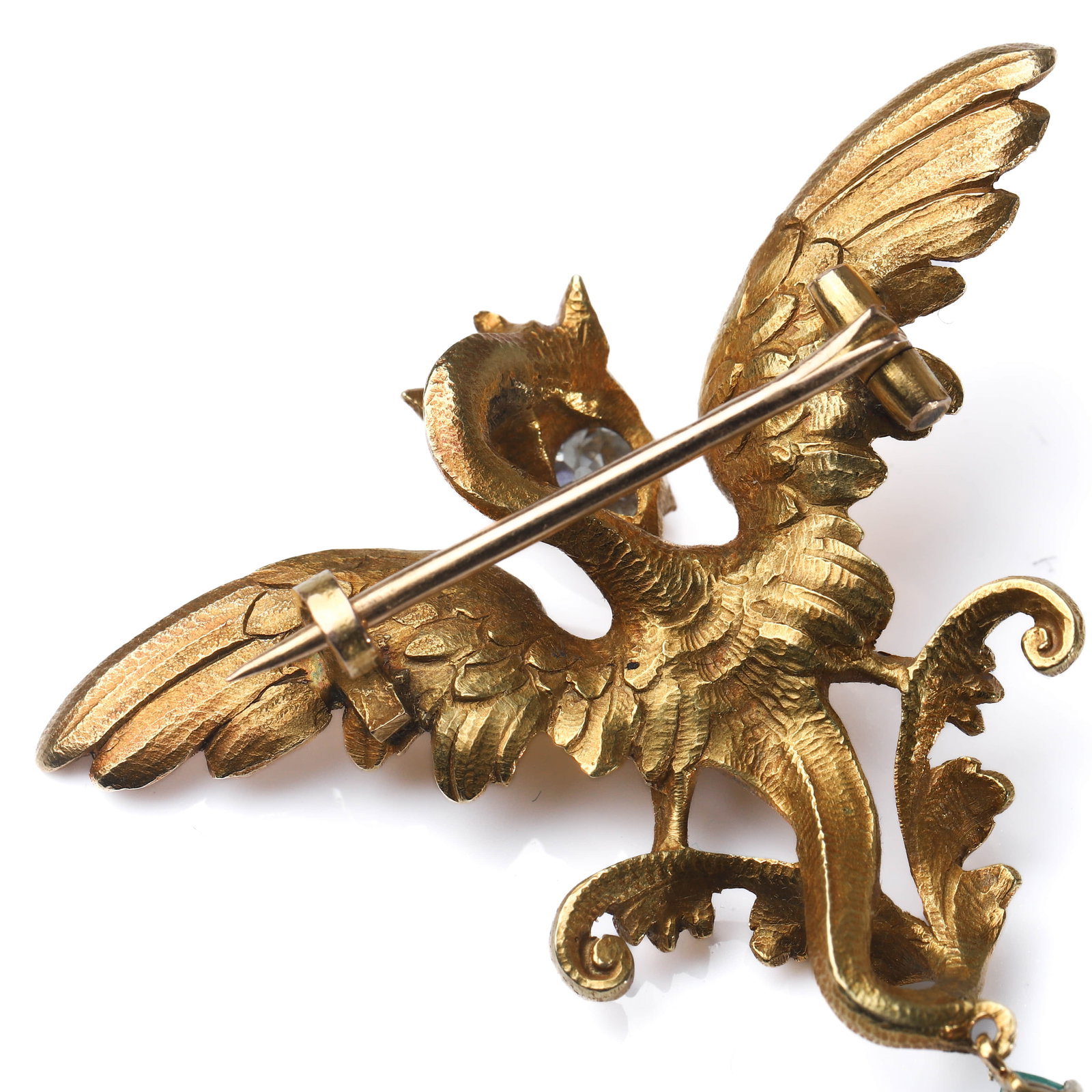 ART NOUVEAU FRENCH GOLD CHIMERA DRAGON BROOCH WITH DIAMOND AND COLOMBIAN EMERALD (CIRCA 1880–1920) - 6