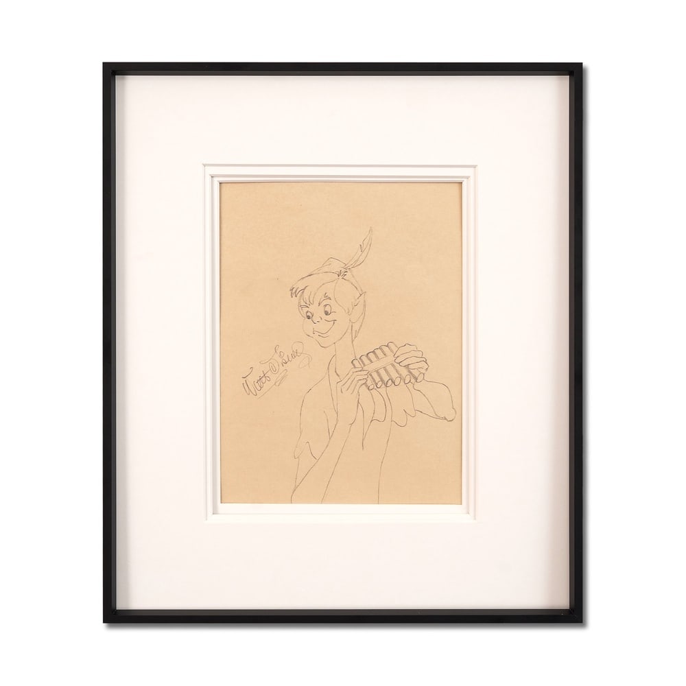 WALT DISNEY SIGNED DRAWING: Image Dimensions: 6 7/8 x 9 1/8 in (17.5 x 23.2 cm) Frame Dimensions: 13 1/2 x 15 7/8 in (34.2 x 40.2 cm) Provenance and Authentication: This collectible has undergone a rigorous forensic evaluation.