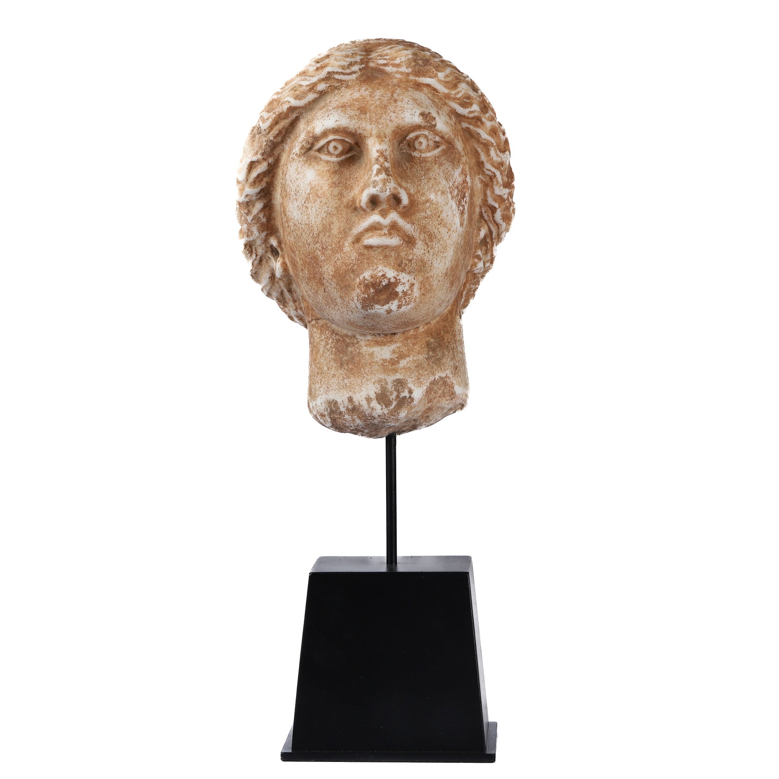 A ROMAN MARBLE FIGURE OF A GODDESS, ANCIENT ROME PERIOD (753 BC–476 AD): Dimensions 7 7/8 × 6 5/16 × 15 3/4 in (20 × 16 × 40 cm); height without base approx. 9 1/16 in (23 cm). Description A finely carved marble figure depicting a classical goddess, originating from