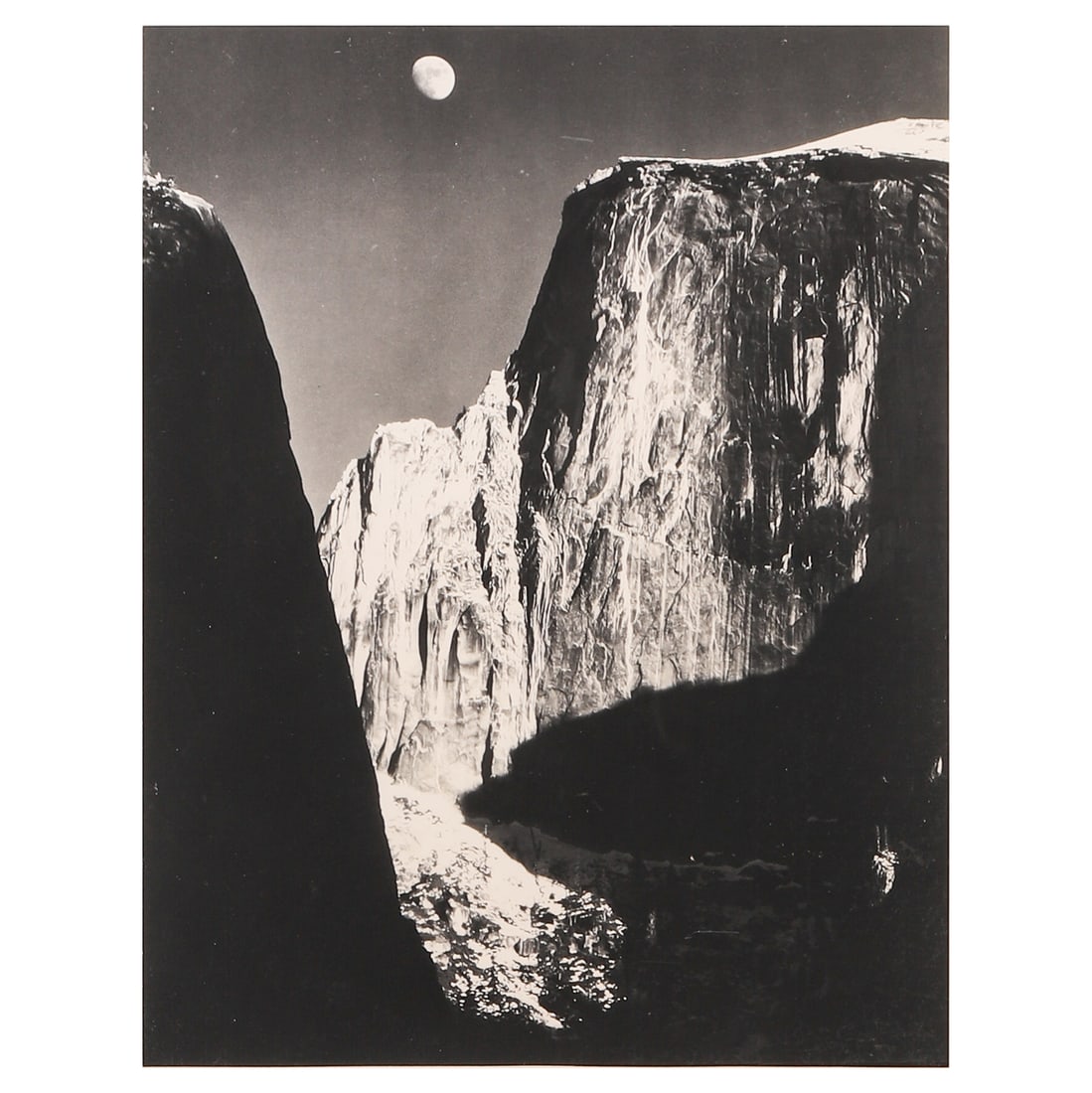ANSEL ADAMS (1902–1984), MOON AND HALF DOME, YOSEMITE NATIONAL PARK, CALIFORNIA: Artist Ansel Adams Title Moon and Half Dome, Yosemite National Park, California Medium Gelatin silver print, mounted on board Signature Signed in pencil lower right recto Dimensions mage 8 1/8 × 11 i