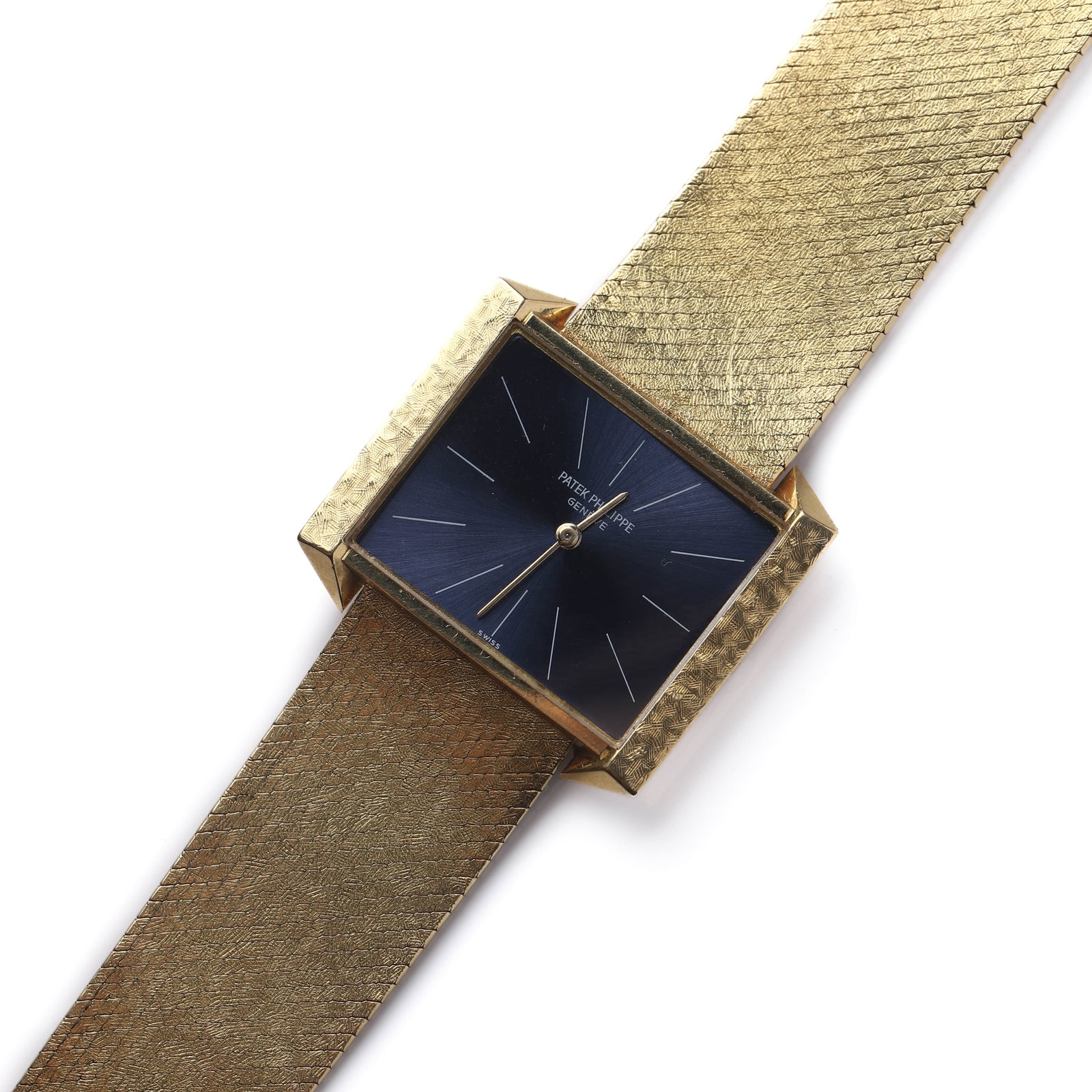 PATEK PHILIPPE GENEVE GOLD WRISTWATCH WITH BLUE DIAL. (1 of 8)