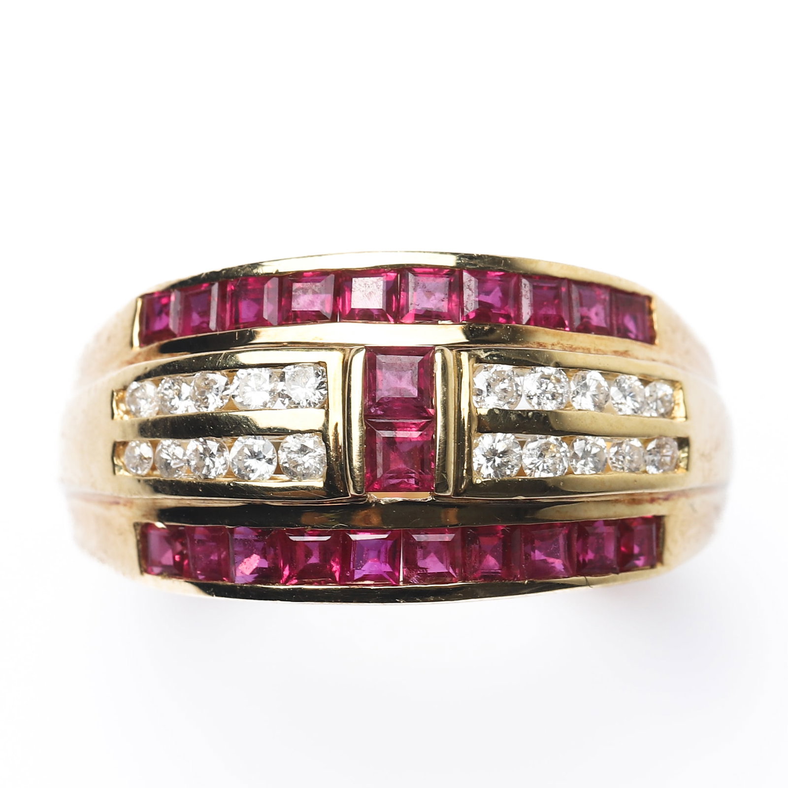 18K GOLD RUBY AND DIAMOND BAND RING - 2